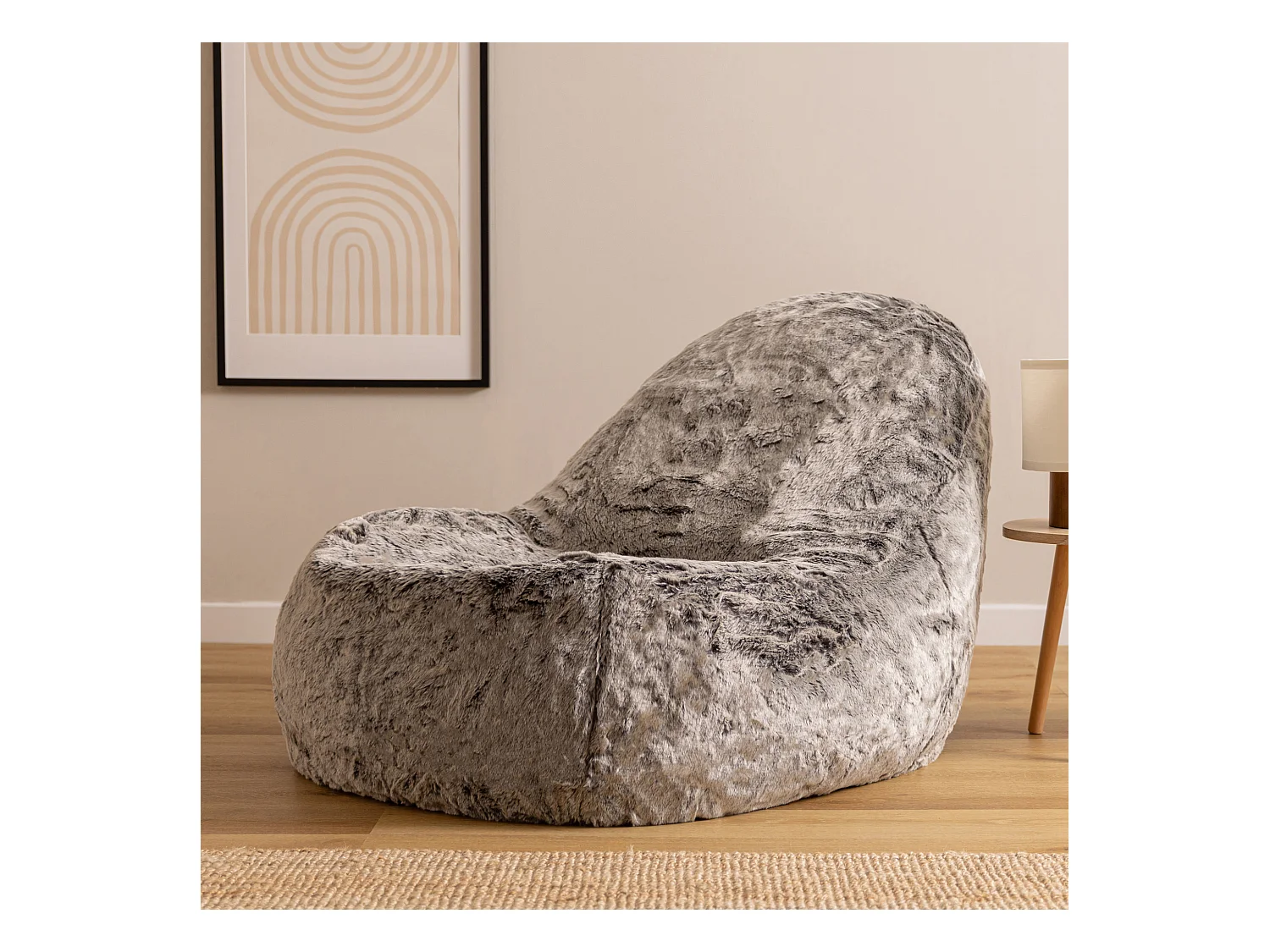 Pouf imitation fourrure gris loup - DREAM