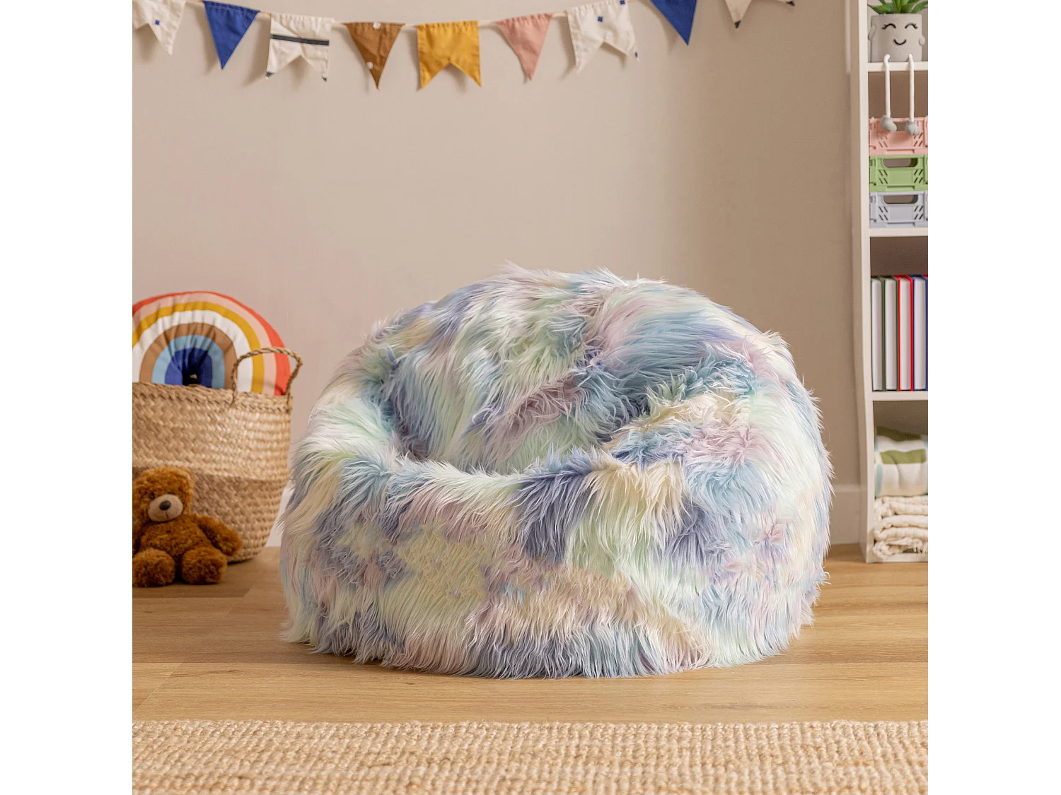 Pouf classique imitation fourrure pour enfants licorne