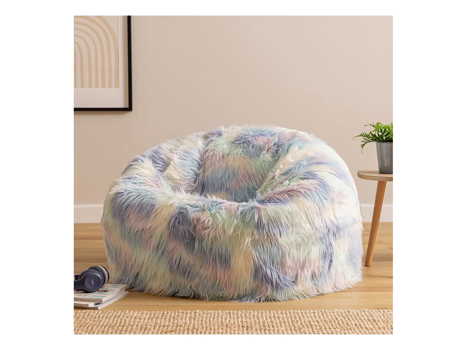 Pouf classique imitation fourrure licorne