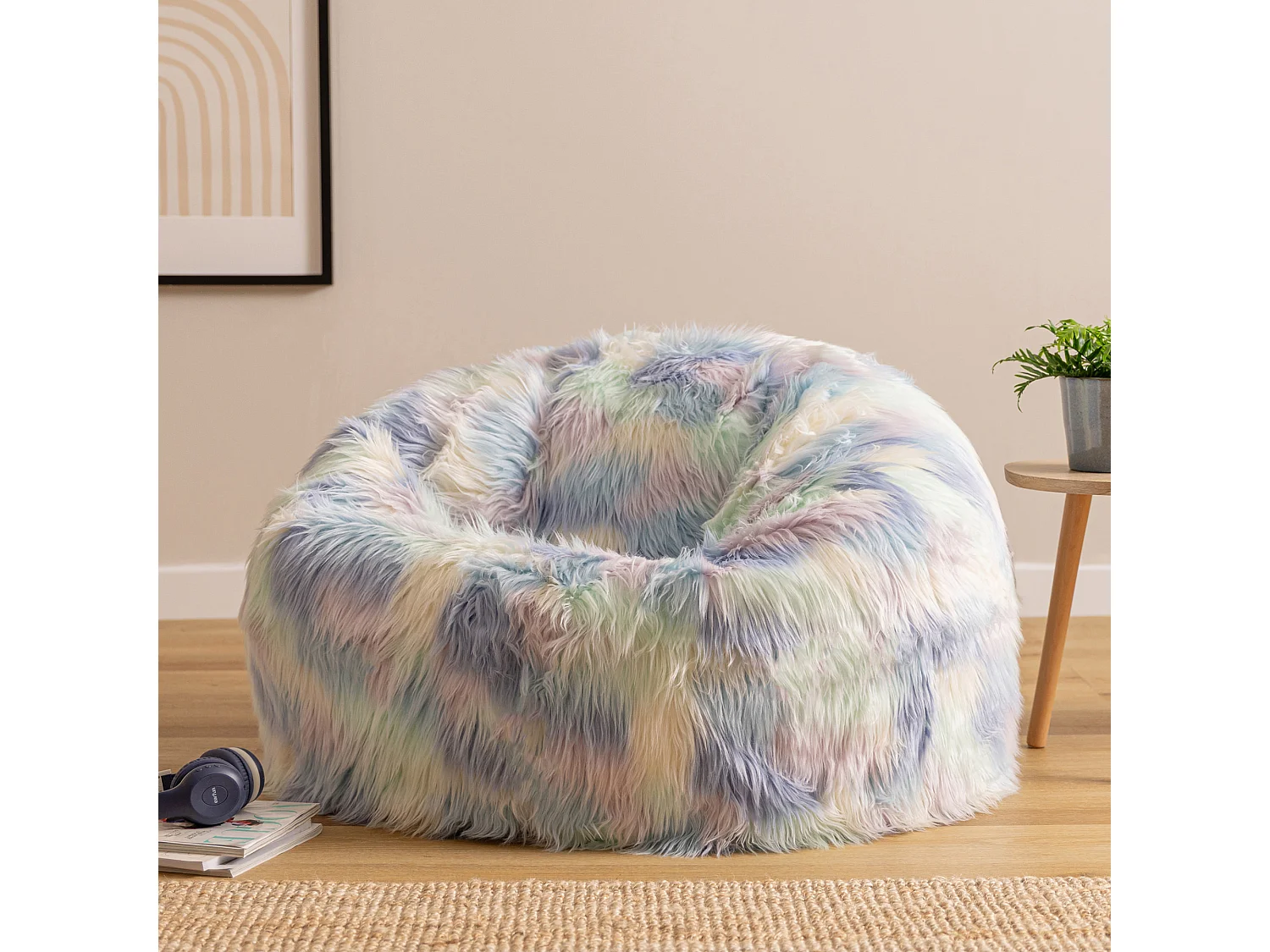 Pouf classique imitation fourrure licorne
