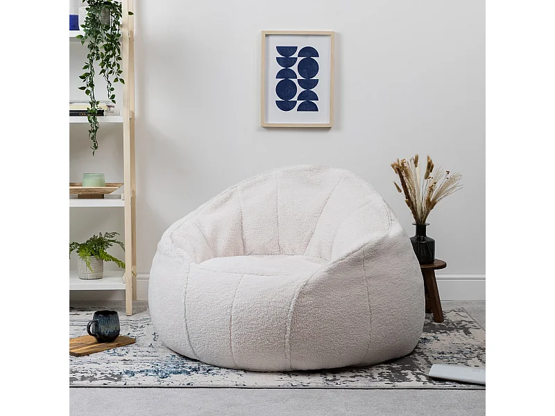 Pouf fauteuil en molleton sherpa crème