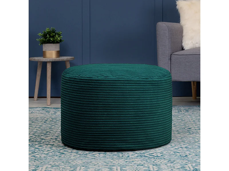 Pouf rond velours côtelé bleu canard - FRANKIE