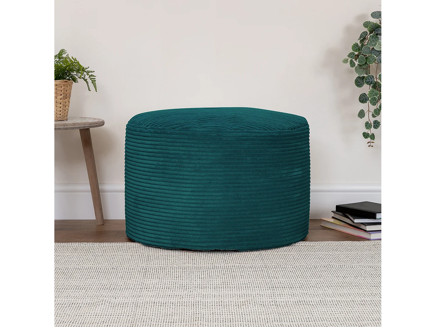 Pouf rond velours côtelé bleu canard - FRANKIE