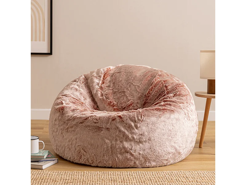 Pouf classique imitation fourrure rose poudré