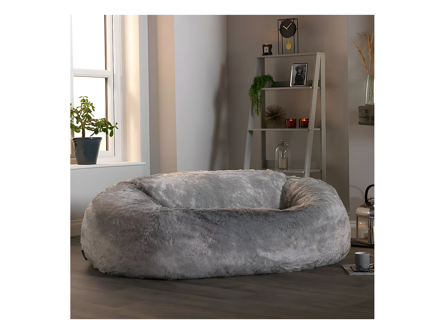 Canapé pouf deux places imitation fourrure gris loup - CLOUD