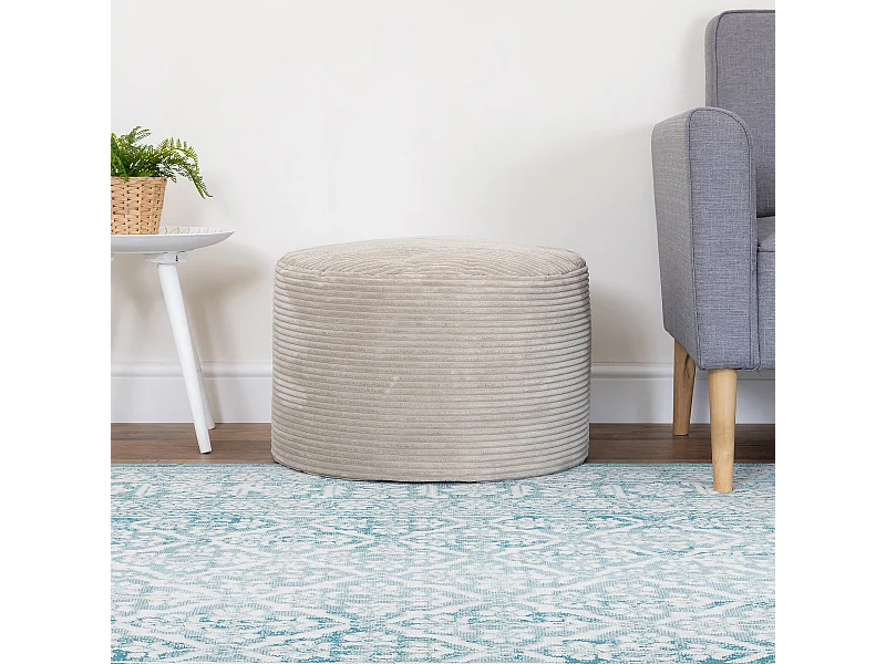 Pouf rond velours côtelé beige - FRANKIE