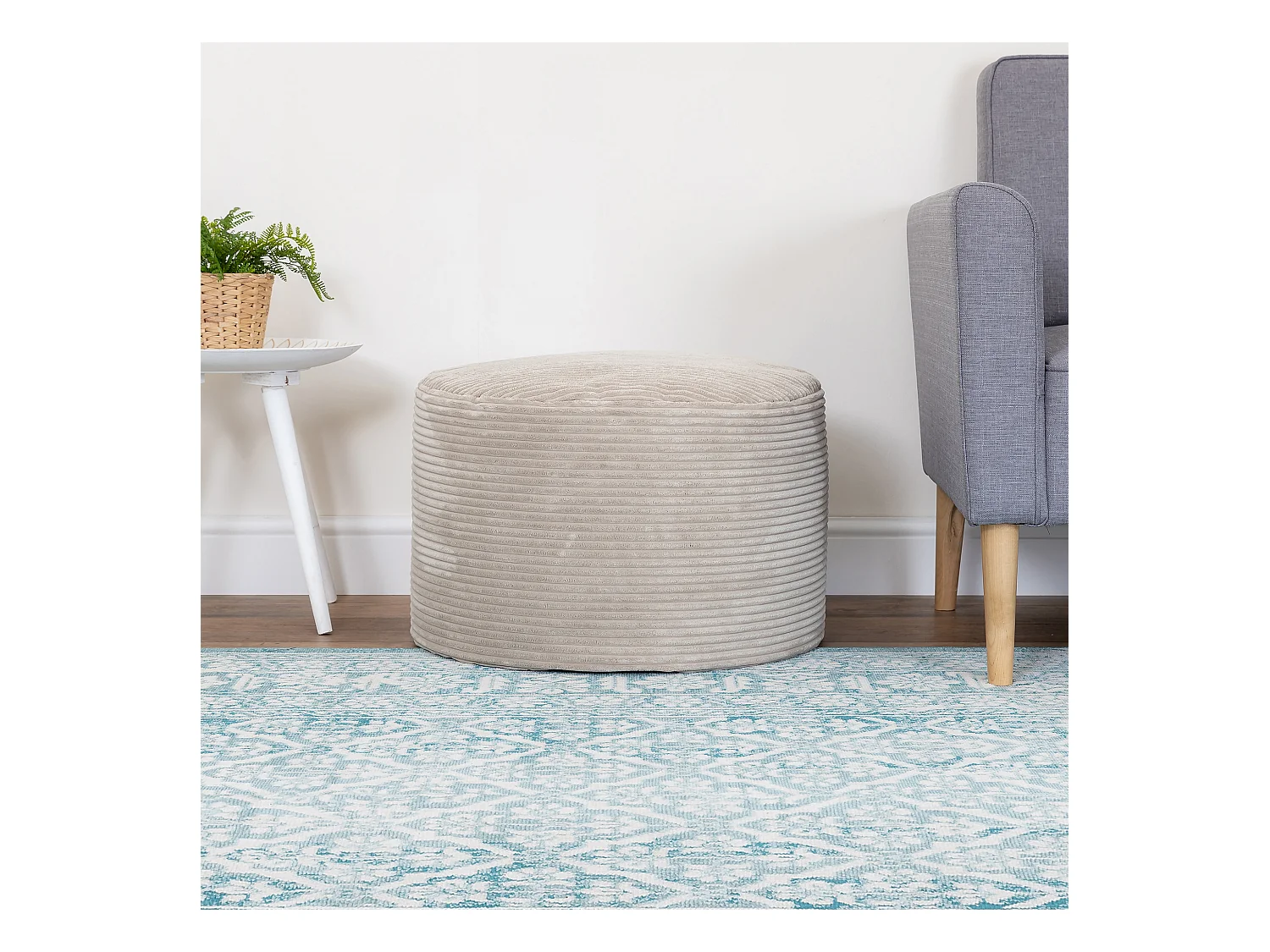 Pouf rond velours côtelé beige - FRANKIE