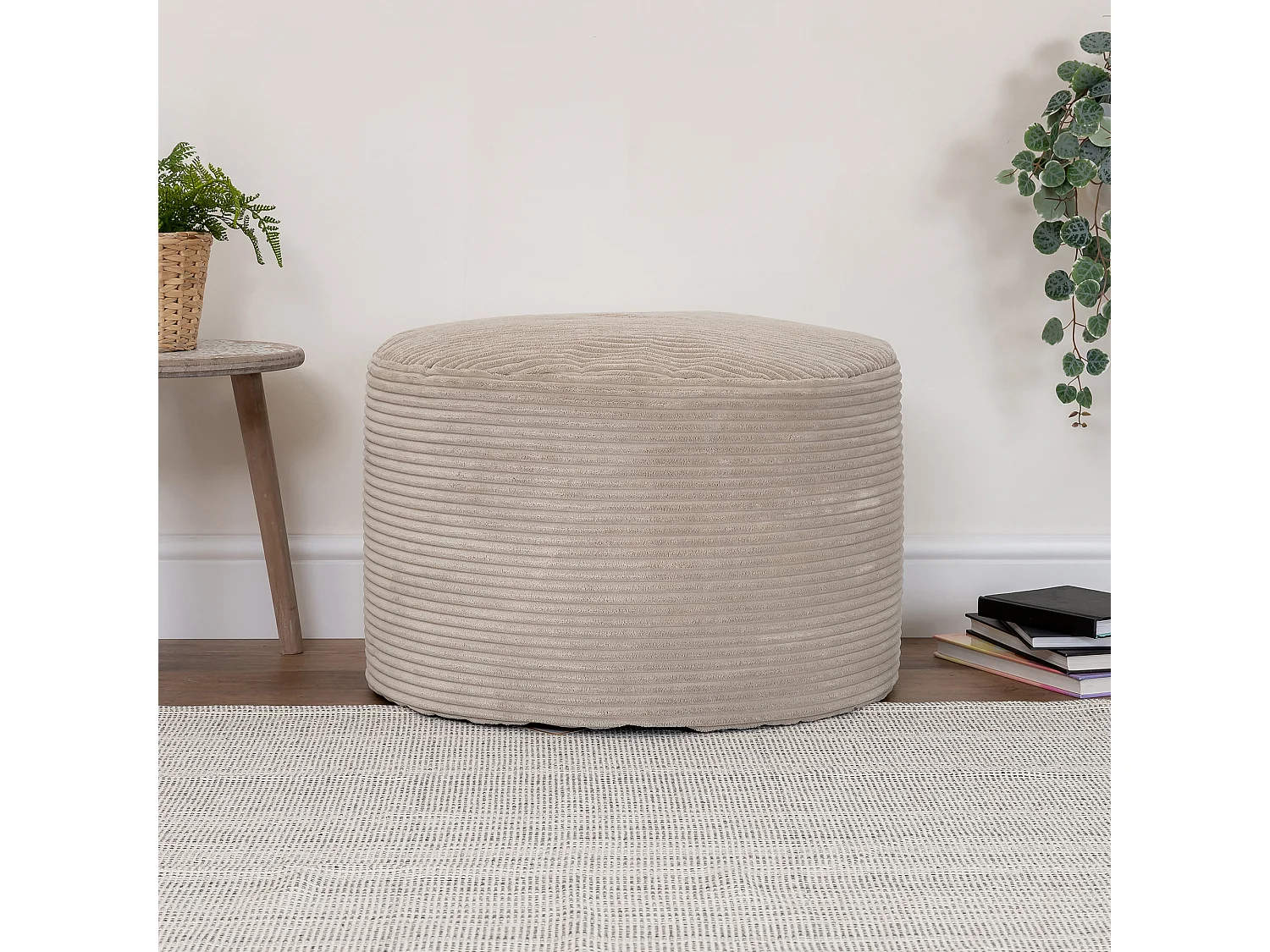 Pouf rond velours côtelé beige - FRANKIE