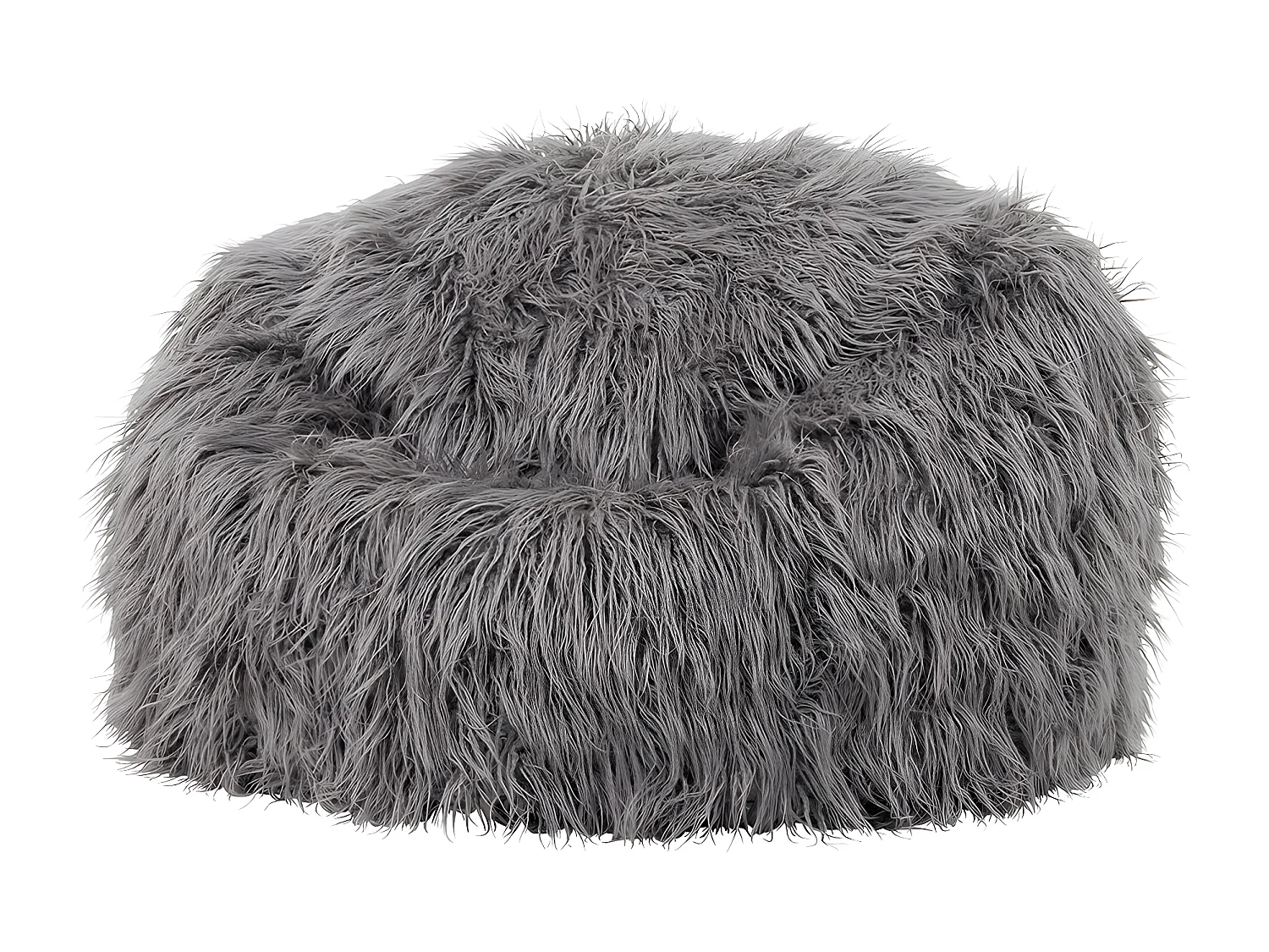 Pouf classique imitation fourrure mongole gris anthracite