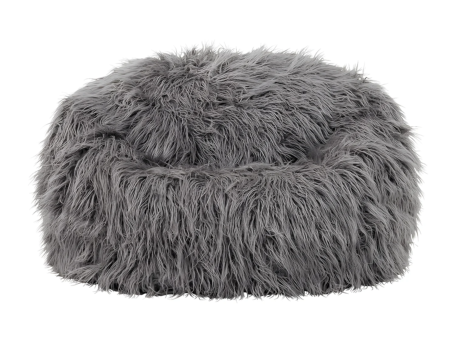 Pouf classique imitation fourrure mongole gris anthracite