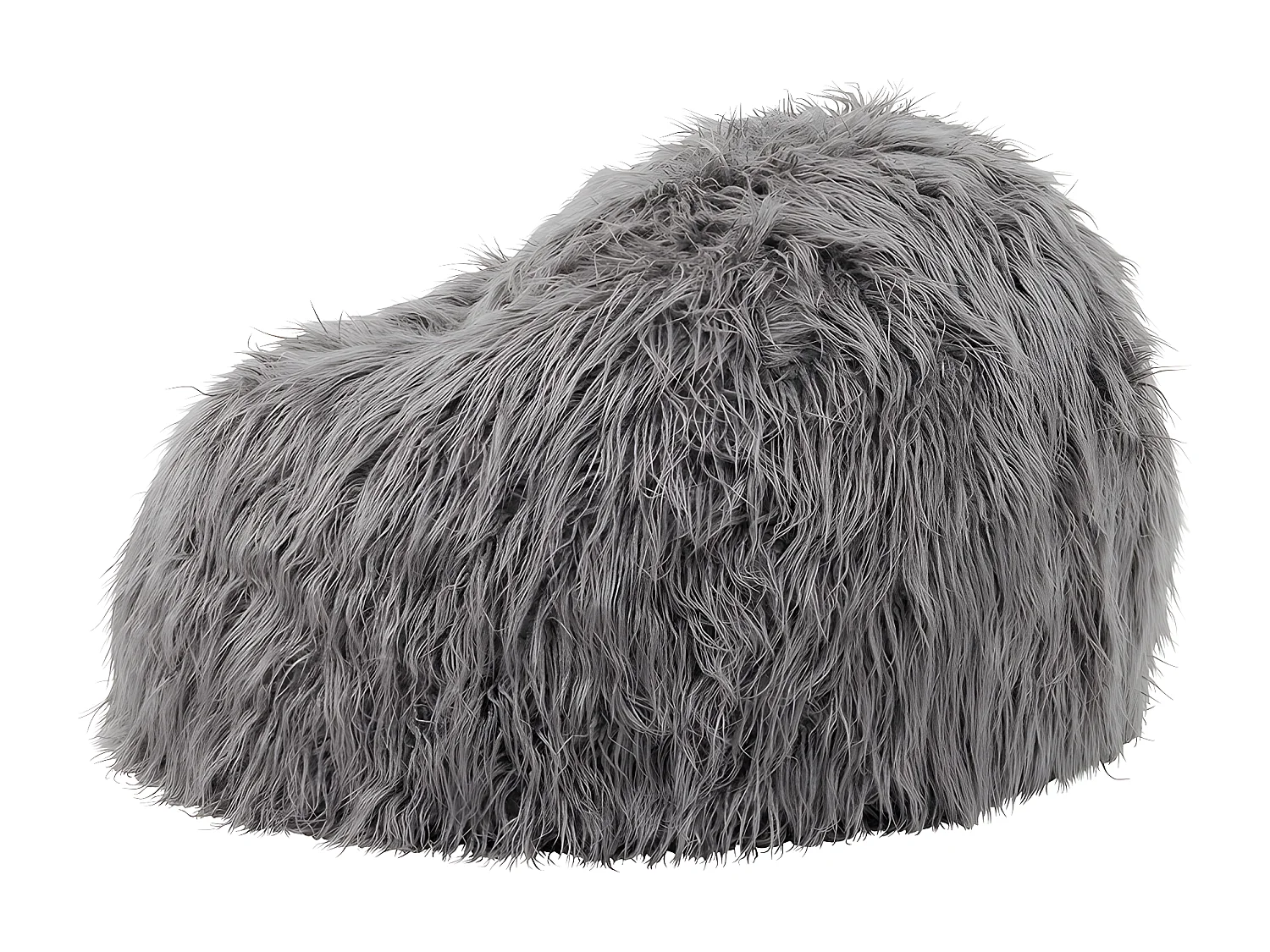 Pouf classique imitation fourrure mongole gris anthracite