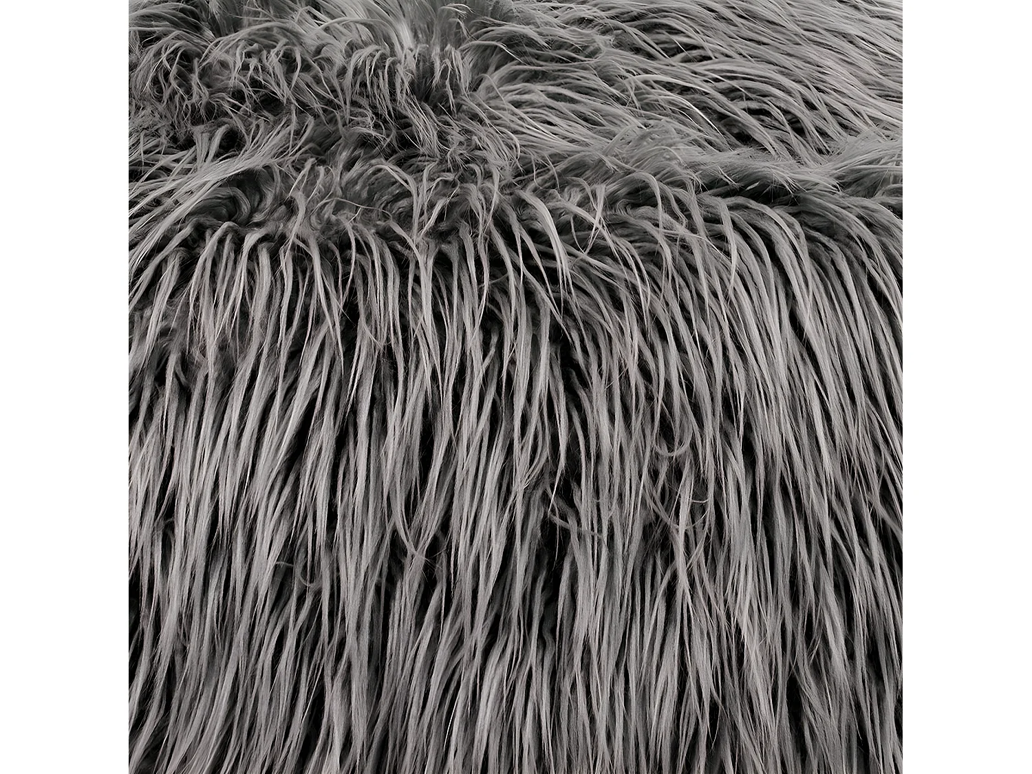 Pouf classique imitation fourrure mongole gris anthracite