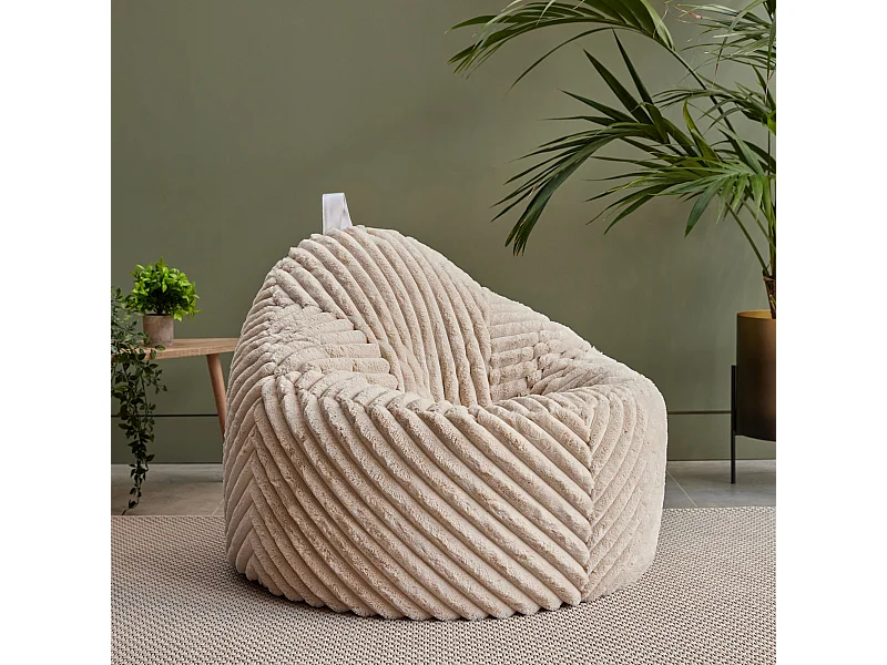 Pouf imitation fourrure côtelée beige/naturel - COCOON