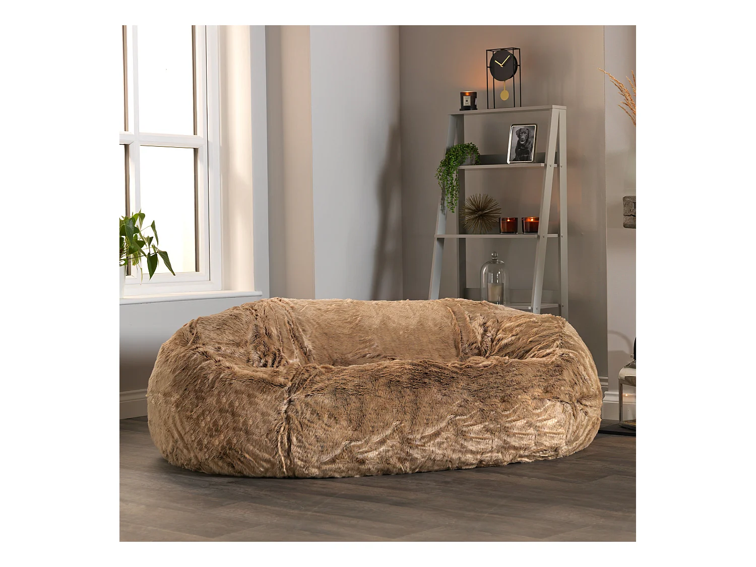 Canapé pouf deux places imitation fourrure beige vison - CLOUD