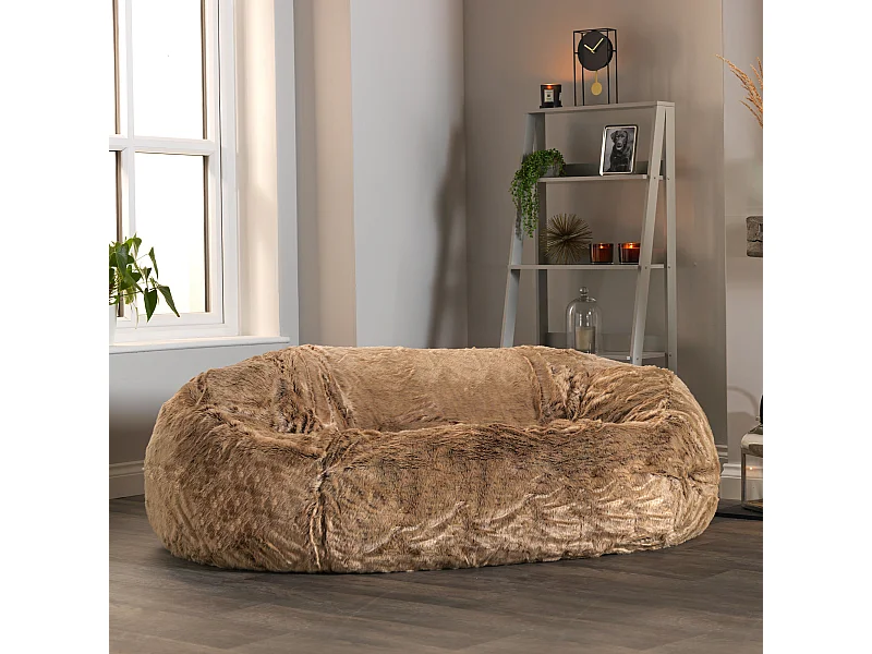 Canapé pouf deux places imitation fourrure beige vison - CLOUD