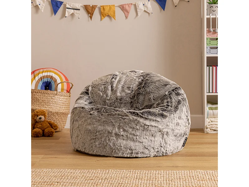Pouf classique imitation fourrure pour enfants gris loup