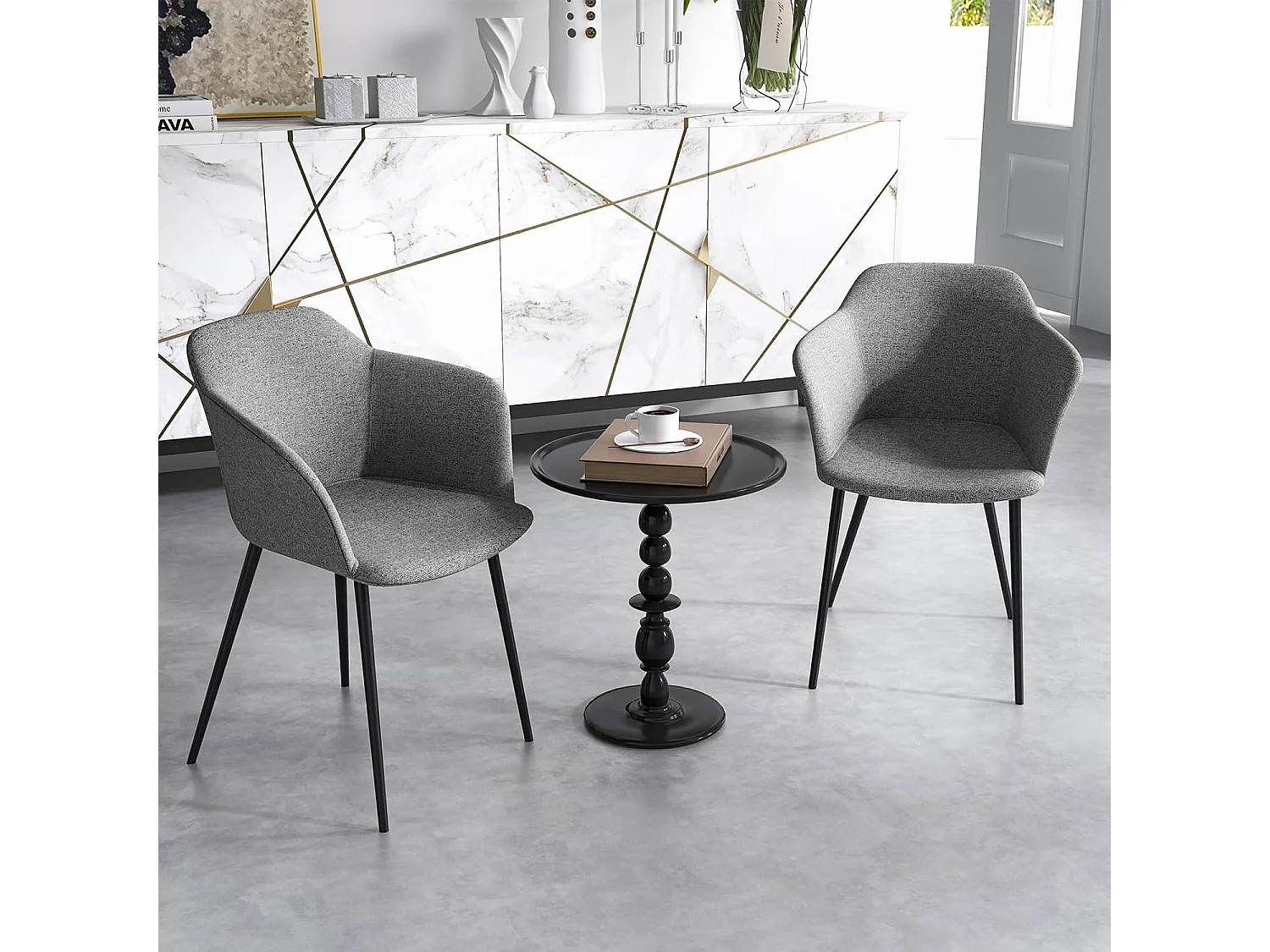 Esszimmerstühle 2er Set, Küchenstühle mit ergonomischer Rückenlehne & breiter Armlehne, Polsterstuhl für Wohnzimmer, Esszimmer, Küche (Grau) VH33241