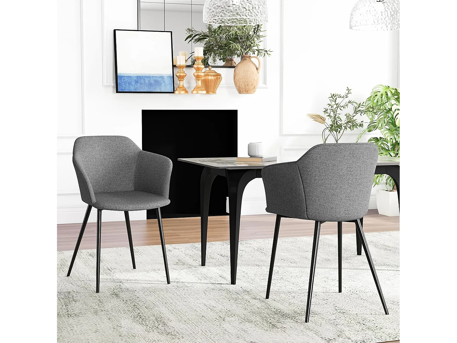 Esszimmerstühle 2er Set, Küchenstühle mit ergonomischer Rückenlehne & breiter Armlehne, Polsterstuhl für Wohnzimmer, Esszimmer, Küche (Grau) VH33241