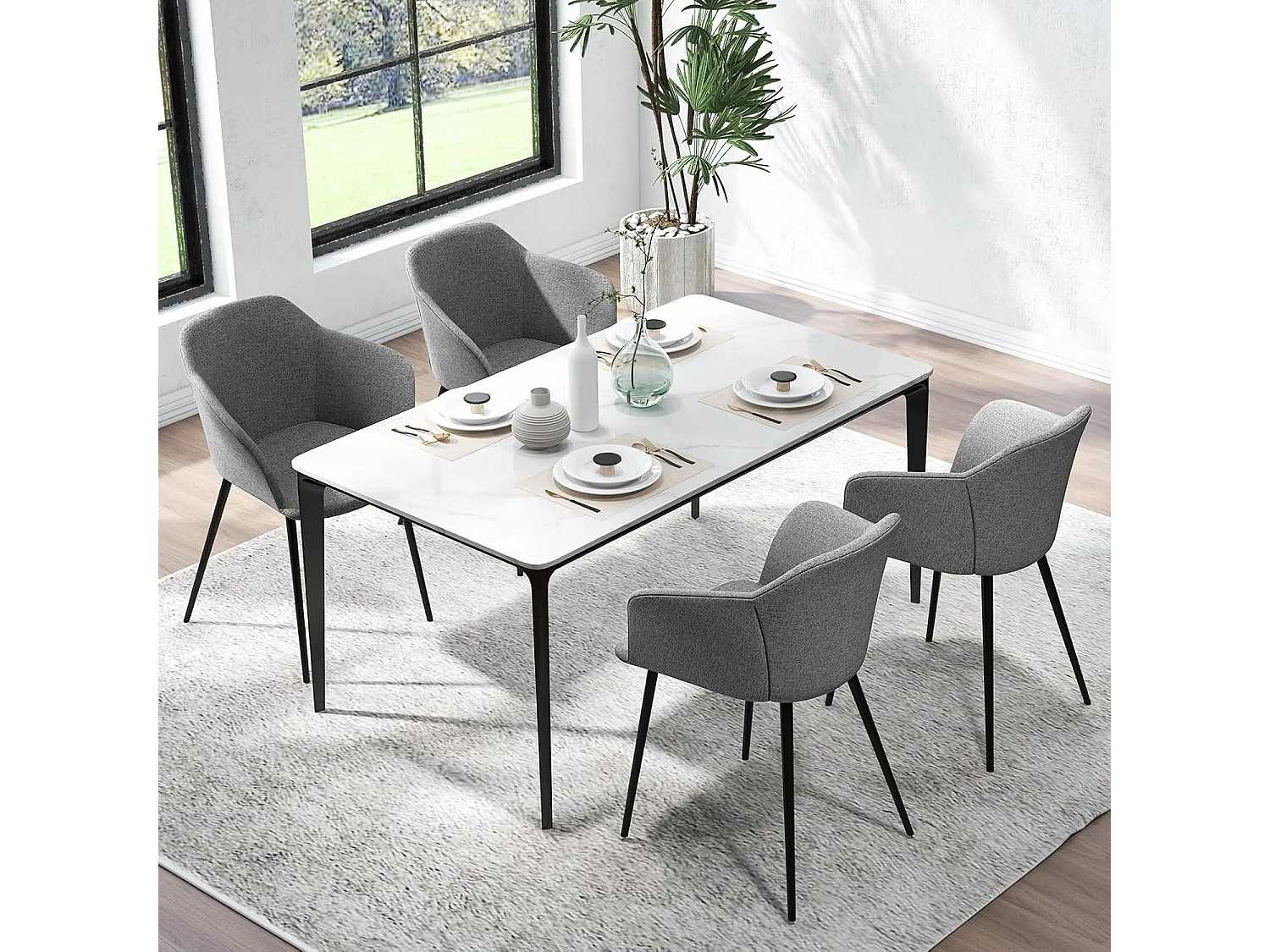 Esszimmerstühle 2er Set, Küchenstühle mit ergonomischer Rückenlehne & breiter Armlehne, Polsterstuhl für Wohnzimmer, Esszimmer, Küche (Grau) VH33241