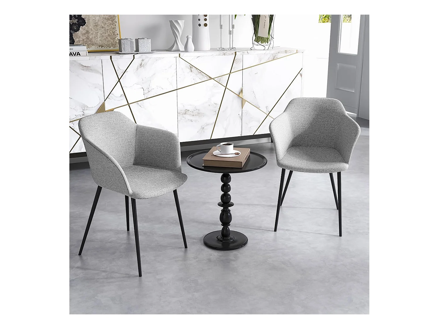 Esszimmerstühle 2er set, Küchenstühle mit ergonomischer Rückenlehne & breiter Armlehne, Polsterstuhl für Wohnzimmer, Esszimmer, Küche (Hellgrau) VH33241