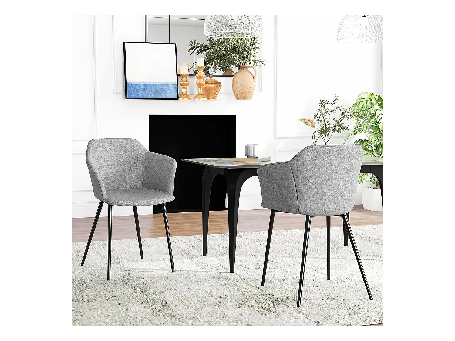 Esszimmerstühle 2er set, Küchenstühle mit ergonomischer Rückenlehne & breiter Armlehne, Polsterstuhl für Wohnzimmer, Esszimmer, Küche (Hellgrau) VH33241