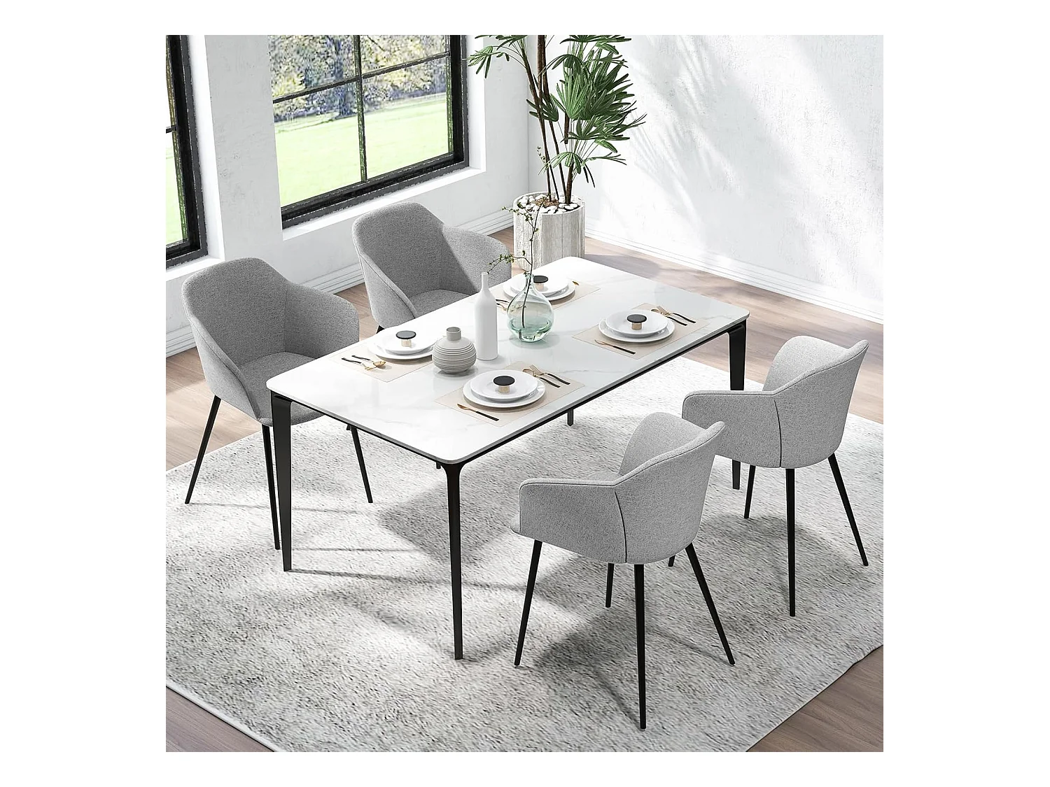 Esszimmerstühle 2er set, Küchenstühle mit ergonomischer Rückenlehne & breiter Armlehne, Polsterstuhl für Wohnzimmer, Esszimmer, Küche (Hellgrau) VH33241