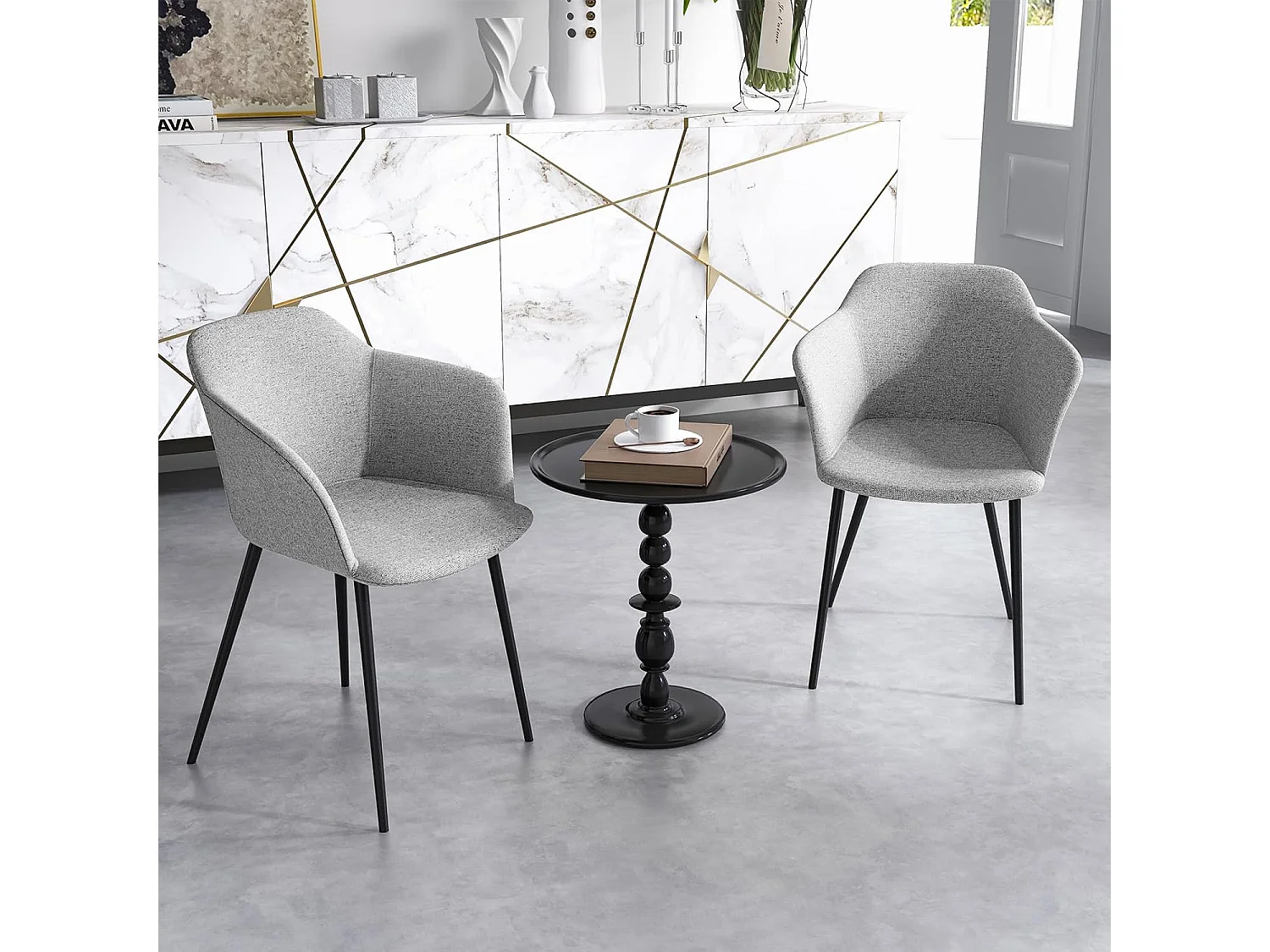 Esszimmerstühle 2er set, Küchenstühle mit ergonomischer Rückenlehne & breiter Armlehne, Polsterstuhl für Wohnzimmer, Esszimmer, Küche (Hellgrau) VH33241