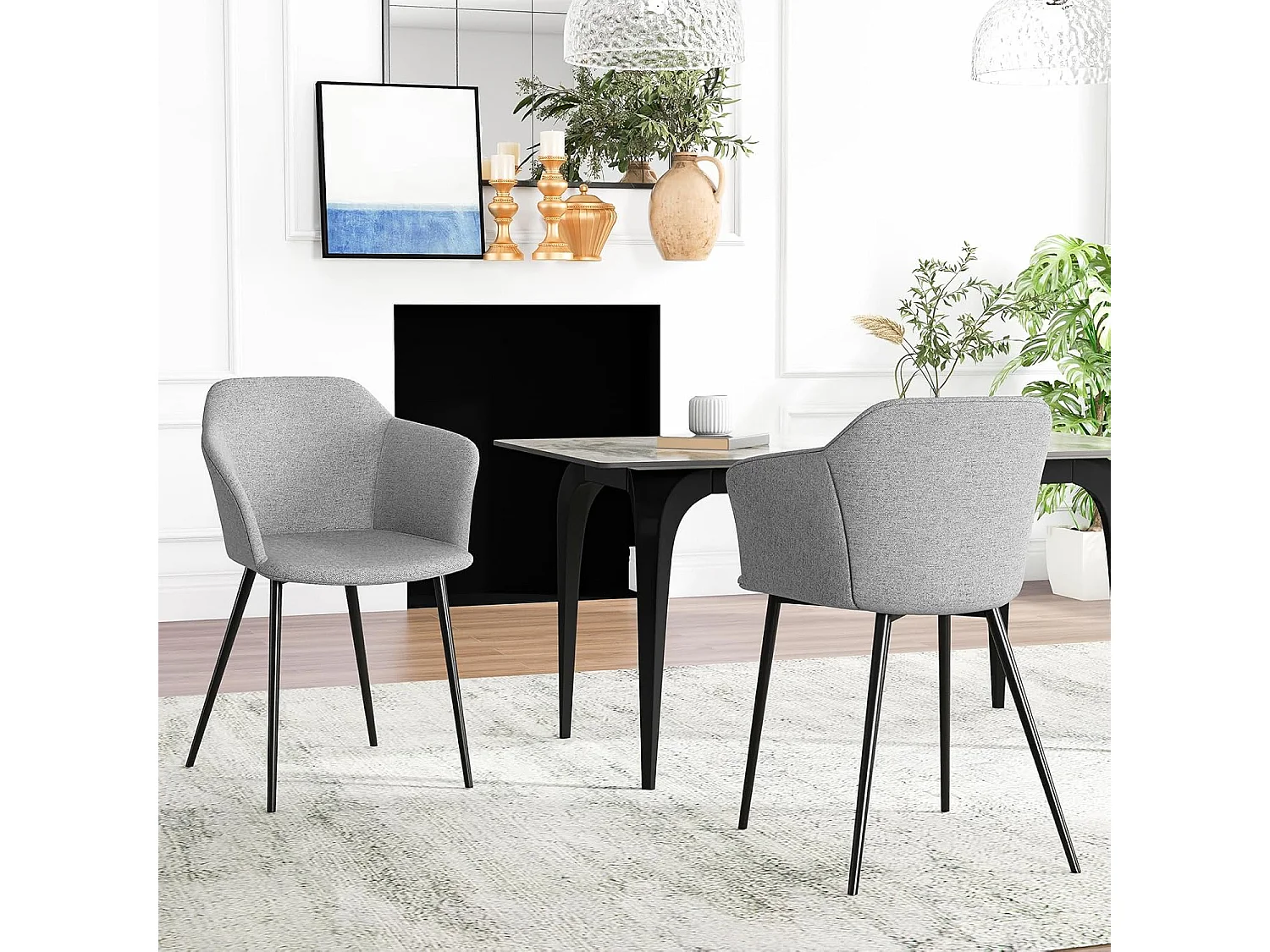 Esszimmerstühle 2er set, Küchenstühle mit ergonomischer Rückenlehne & breiter Armlehne, Polsterstuhl für Wohnzimmer, Esszimmer, Küche (Hellgrau) VH33241