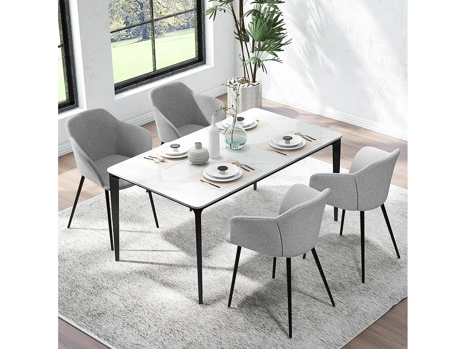 Esszimmerstühle 2er set, Küchenstühle mit ergonomischer Rückenlehne & breiter Armlehne, Polsterstuhl für Wohnzimmer, Esszimmer, Küche (Hellgrau) VH33241