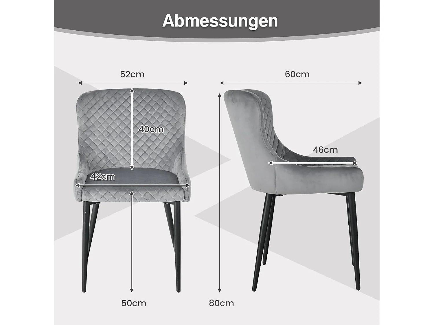 Esszimmerstühle, Metall, Grau, 60 x 52 x 80 cm