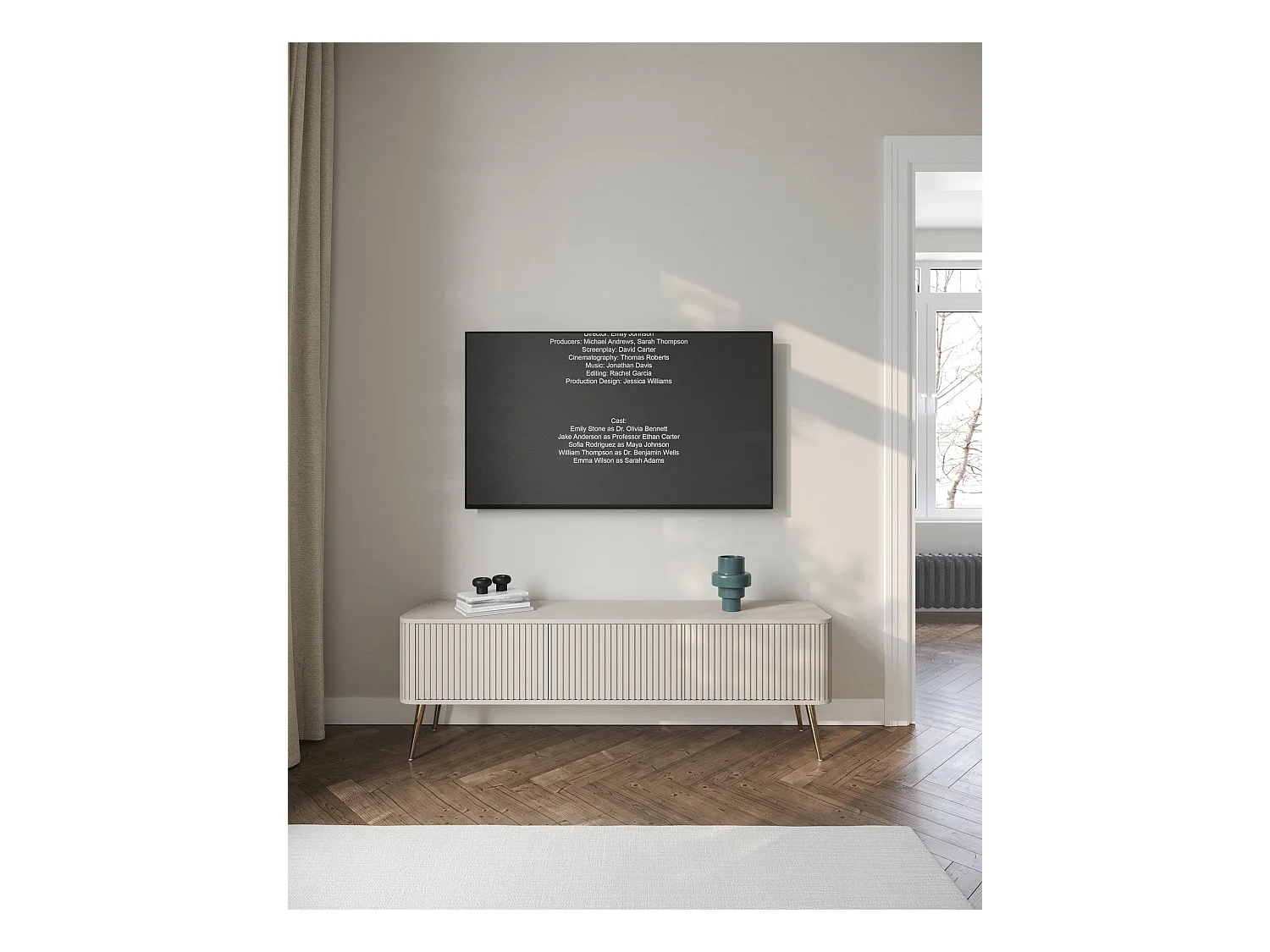 Meuble TV à 3 portes - 163 cm - grėge / doré - OVARLO