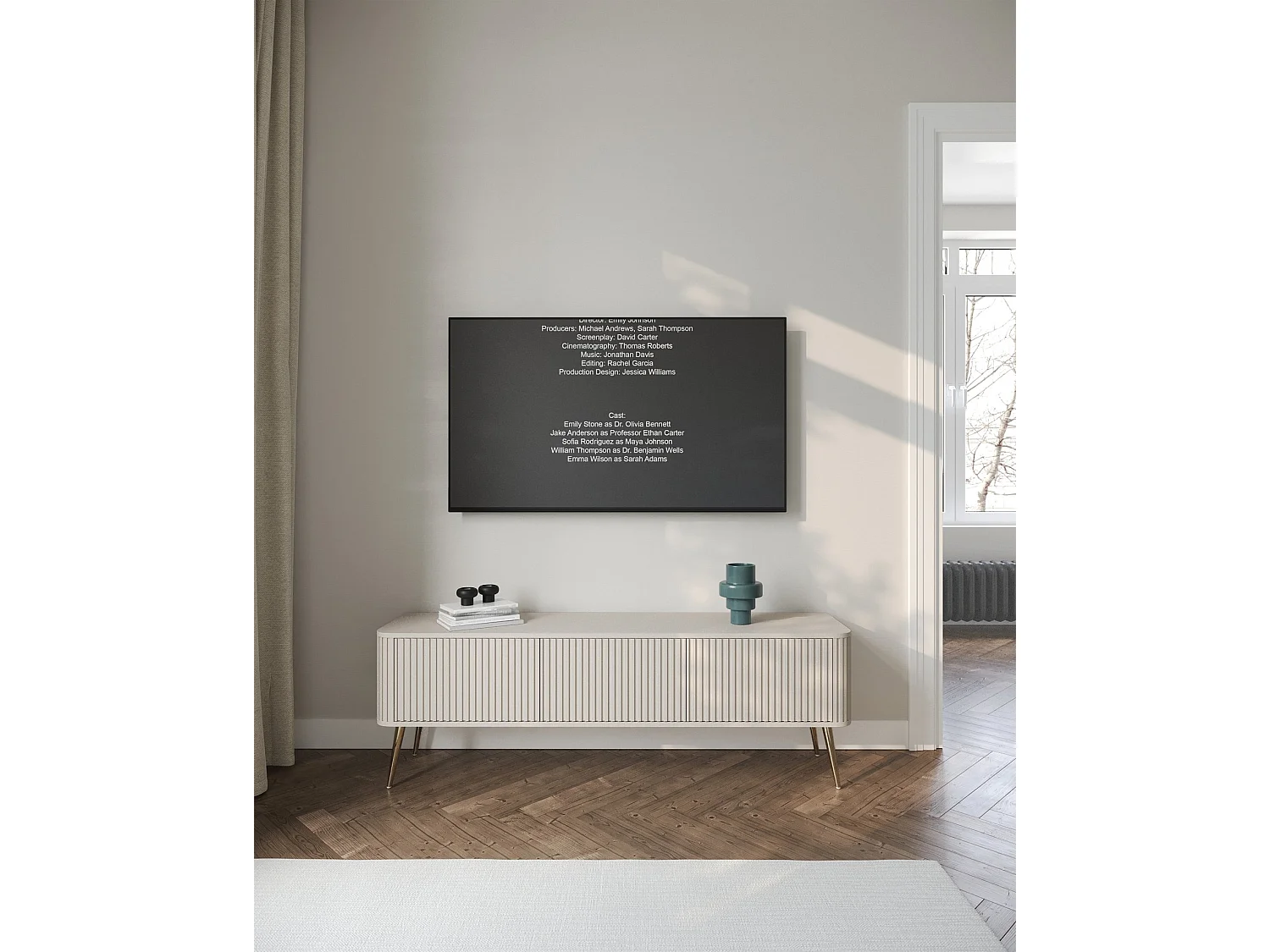 Meuble TV à 3 portes - 163 cm - grėge / doré - OVARLO