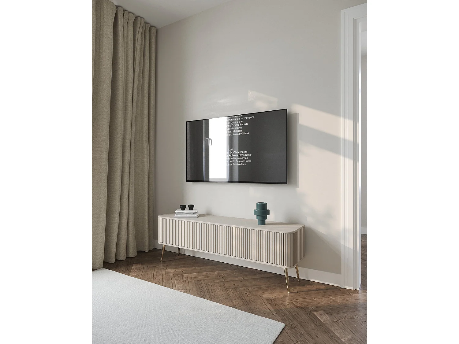 Meuble TV à 3 portes - 163 cm - grėge / doré - OVARLO