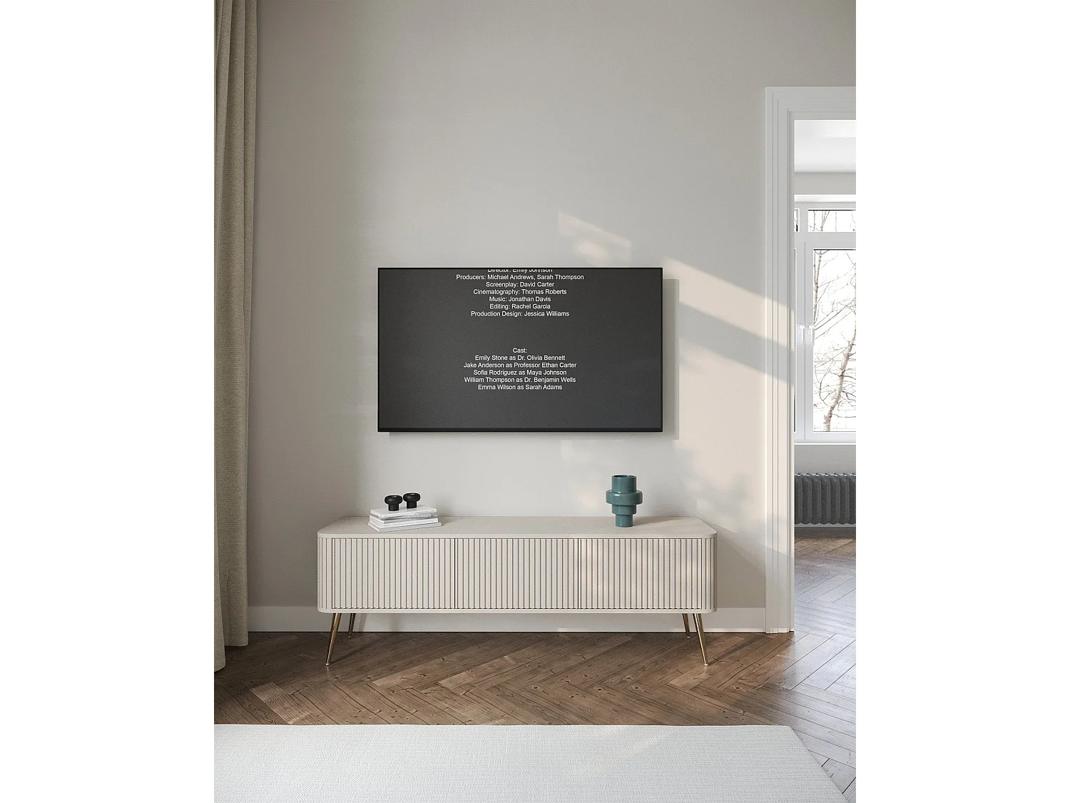 Meuble TV à 3 portes - 163 cm - grėge / doré - OVARLO