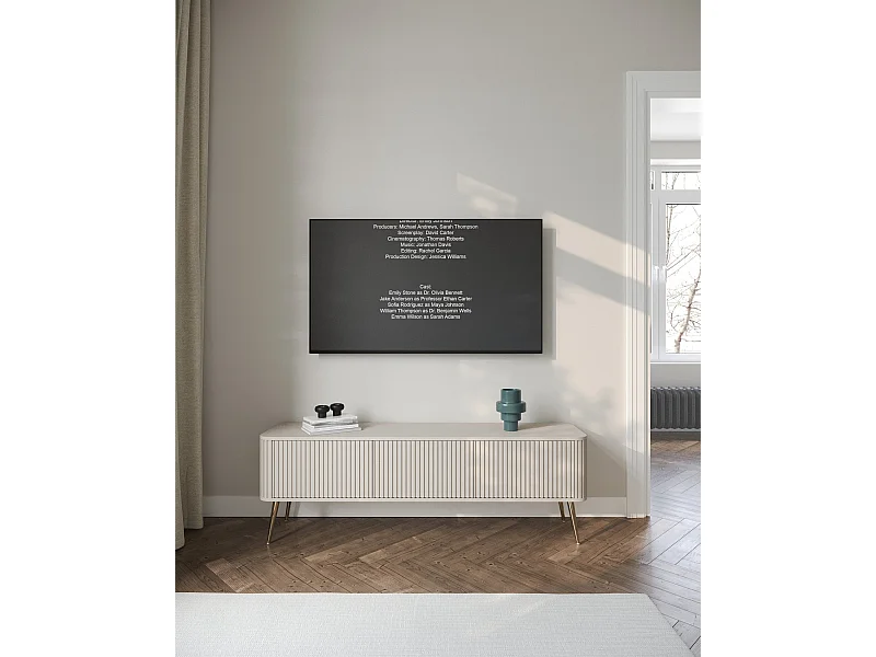 Meuble TV à 3 portes - 163 cm - grėge / doré - OVARLO