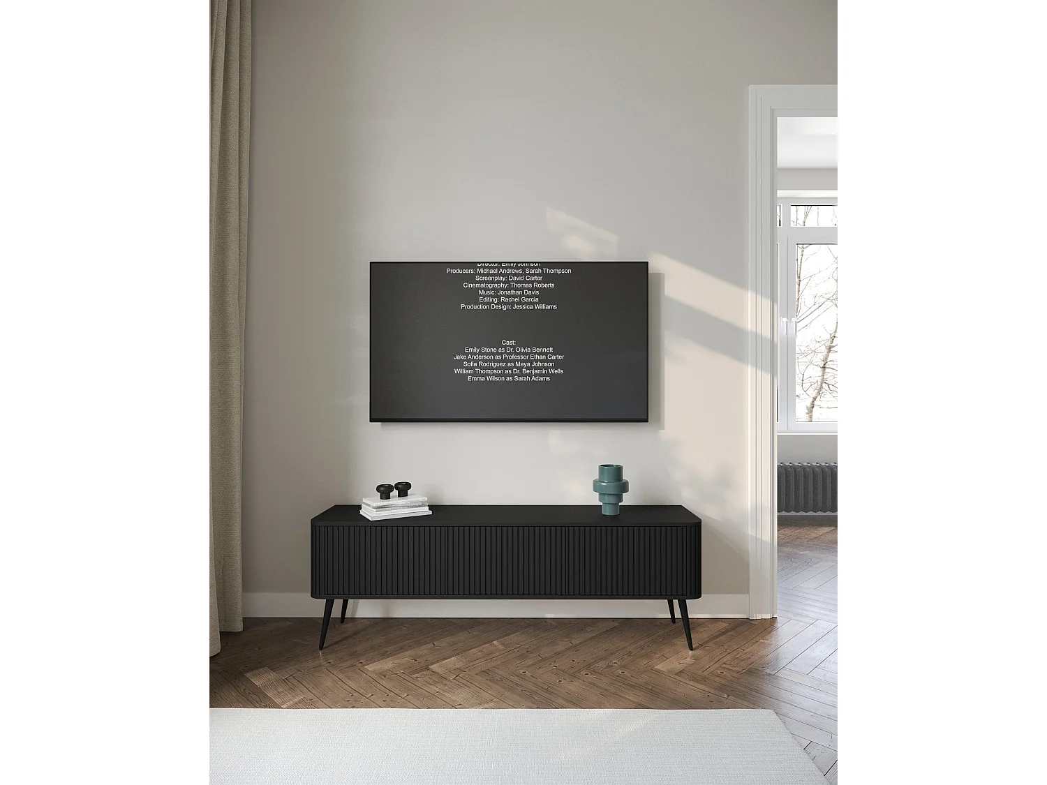 Meuble TV à 3 portes - 163 cm - noir - OVARLO