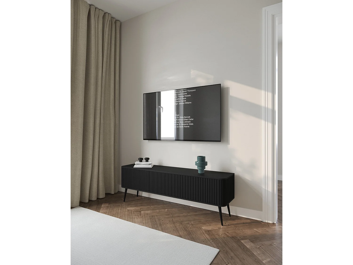 Meuble TV à 3 portes - 163 cm - noir - OVARLO