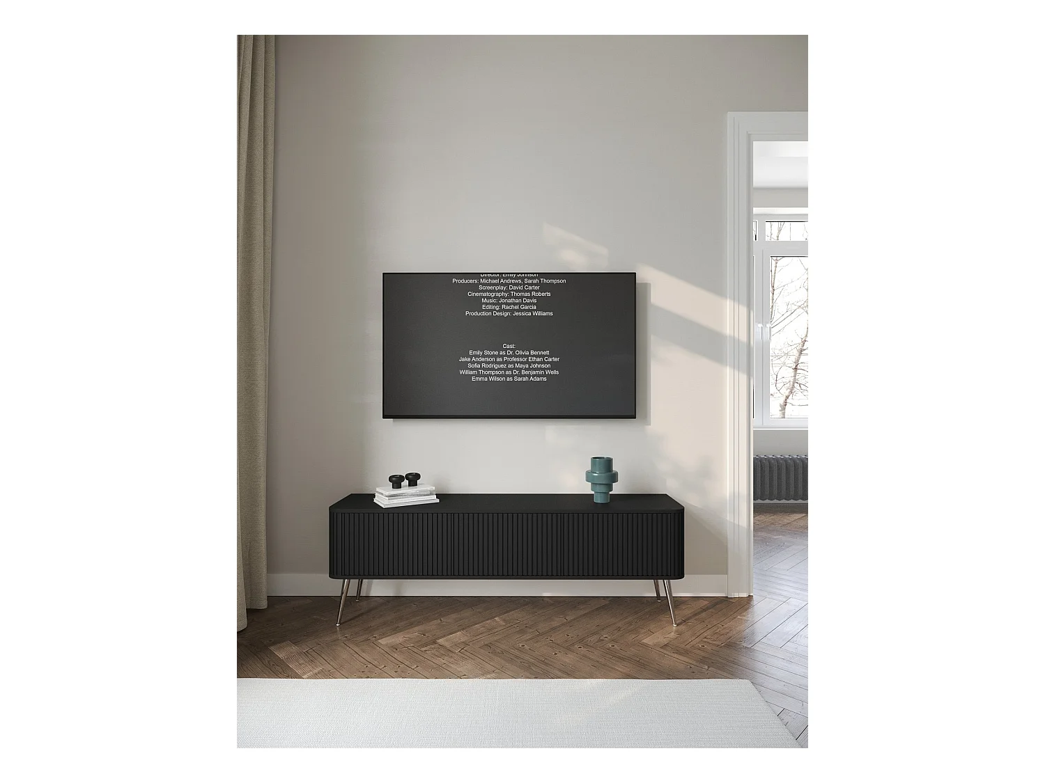 Meuble TV à 3 portes - 163 cm - noir / argent - OVARLO