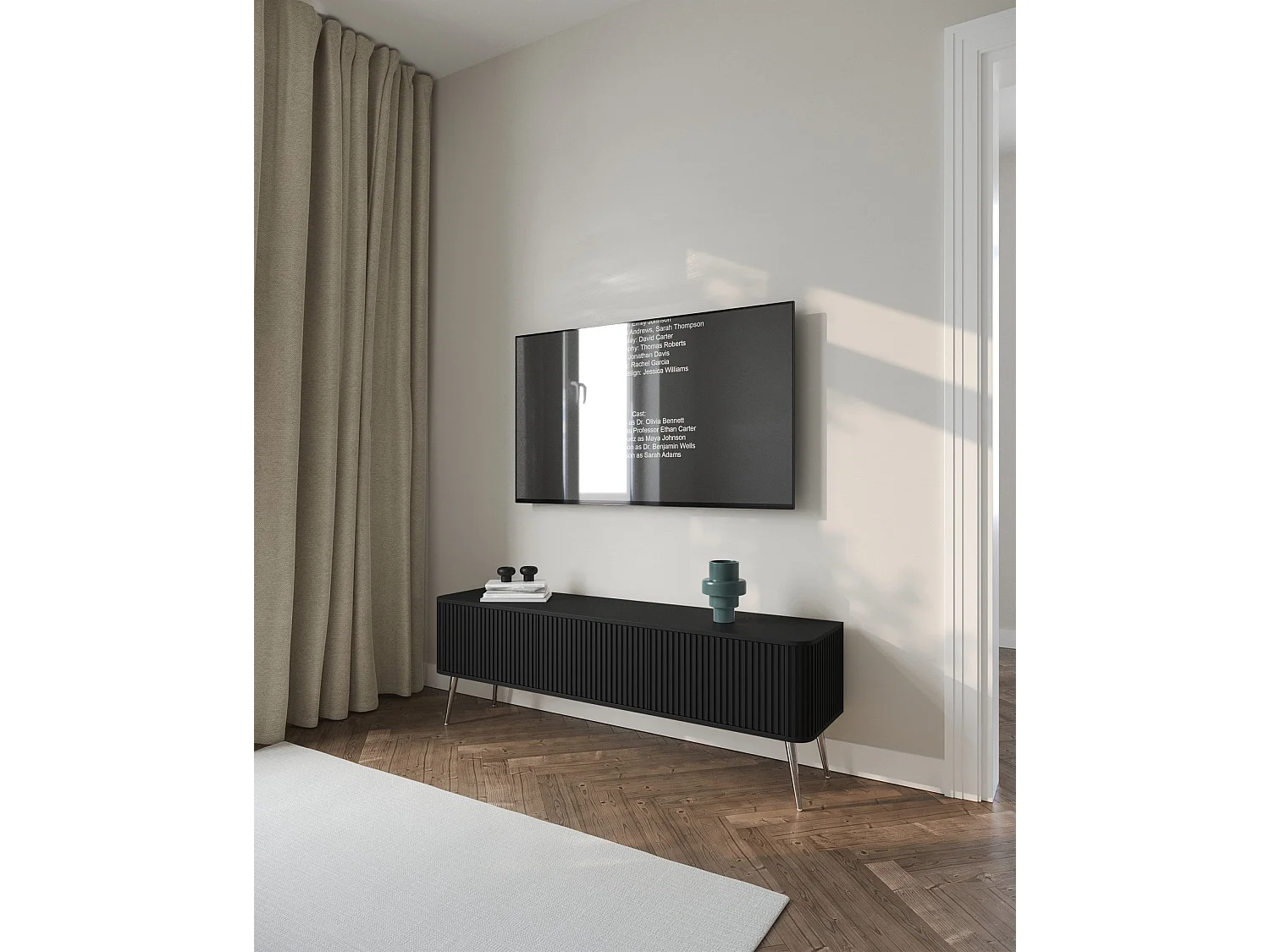 Meuble TV à 3 portes - 163 cm - noir / argent - OVARLO