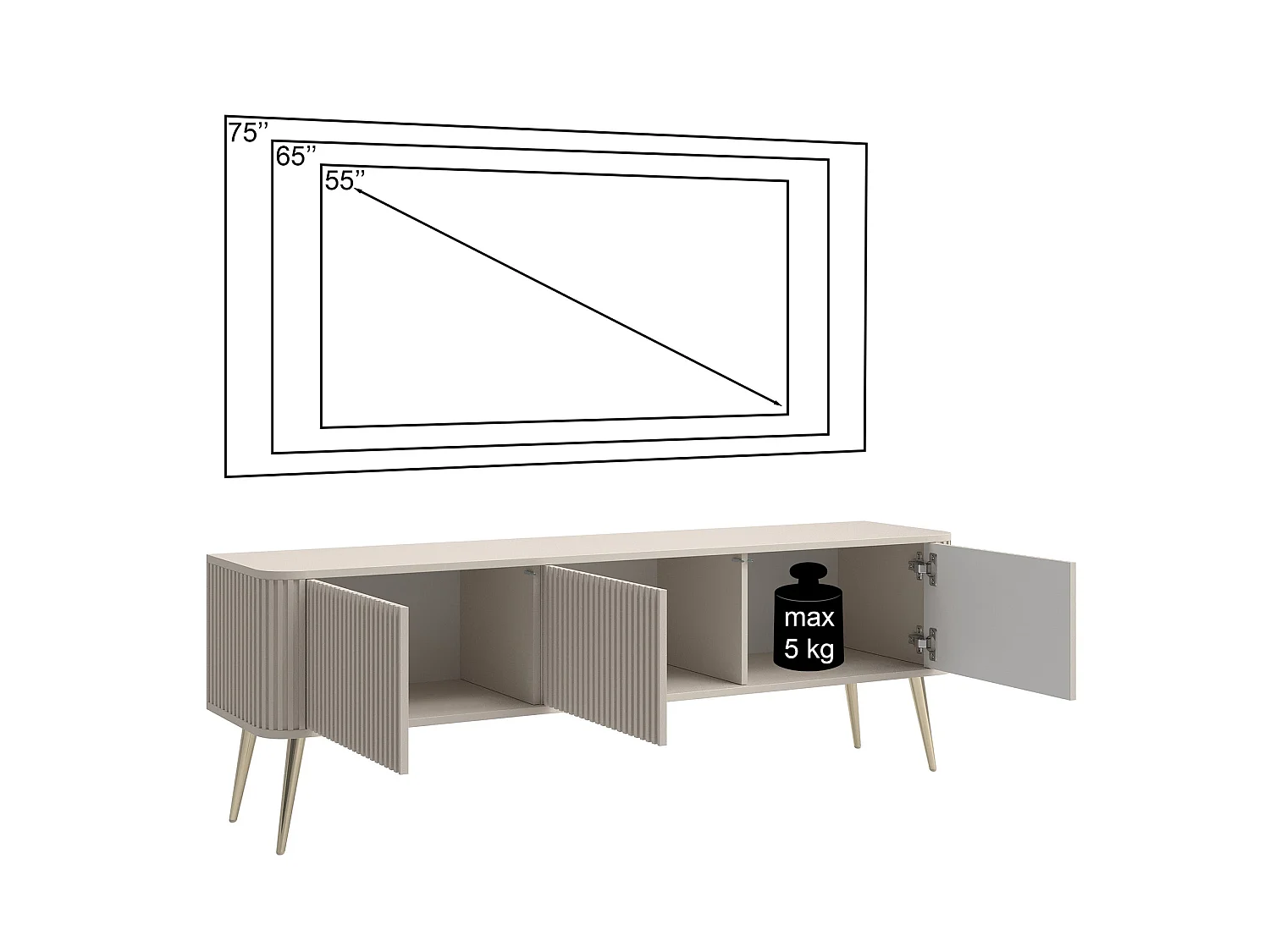 3-deurs tv-meubel - 163 cm - zwart / zilver - OVARLO