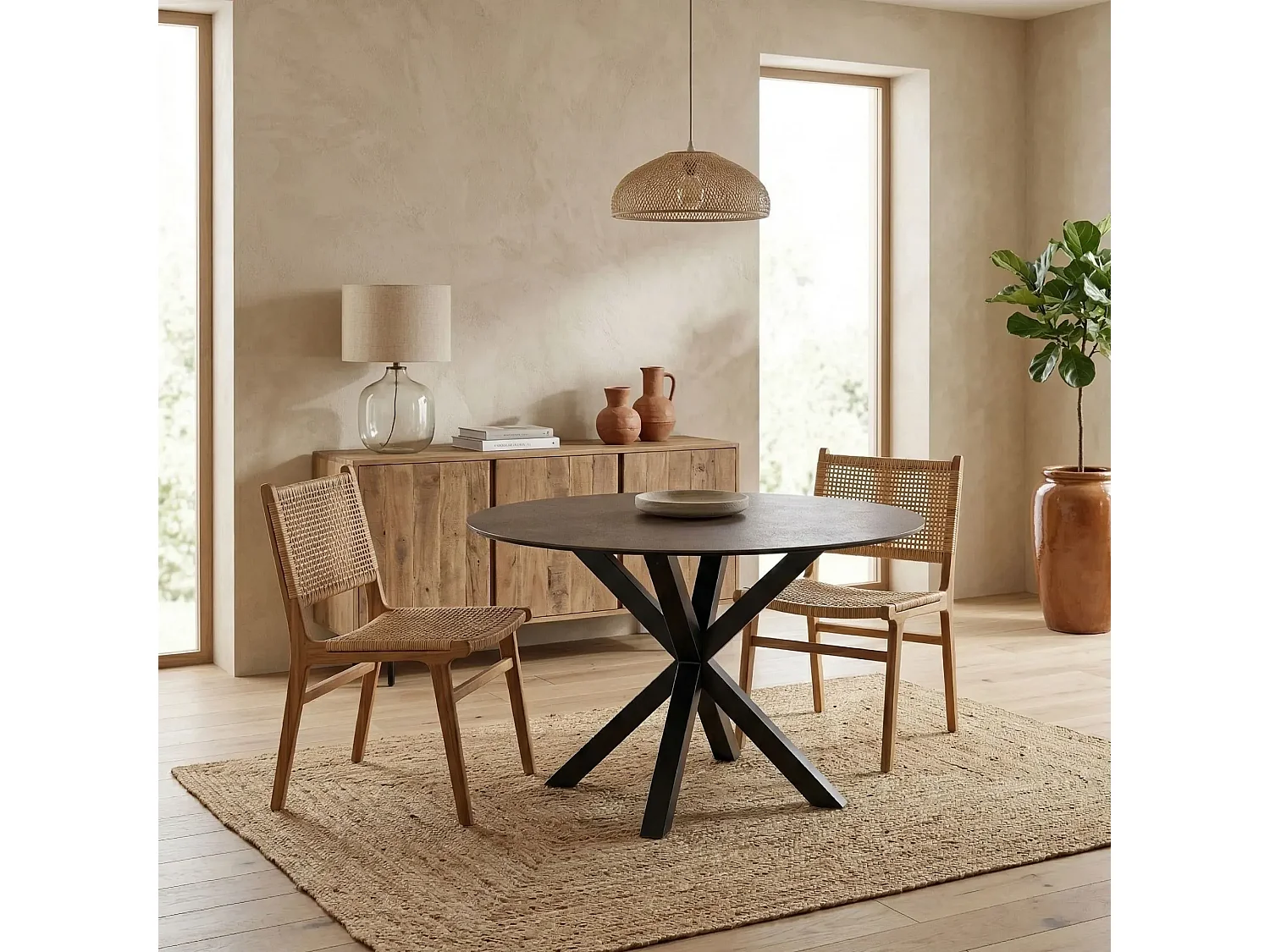 Table de salle à manger ronde en céramique L119 4 personnes - NEIVA