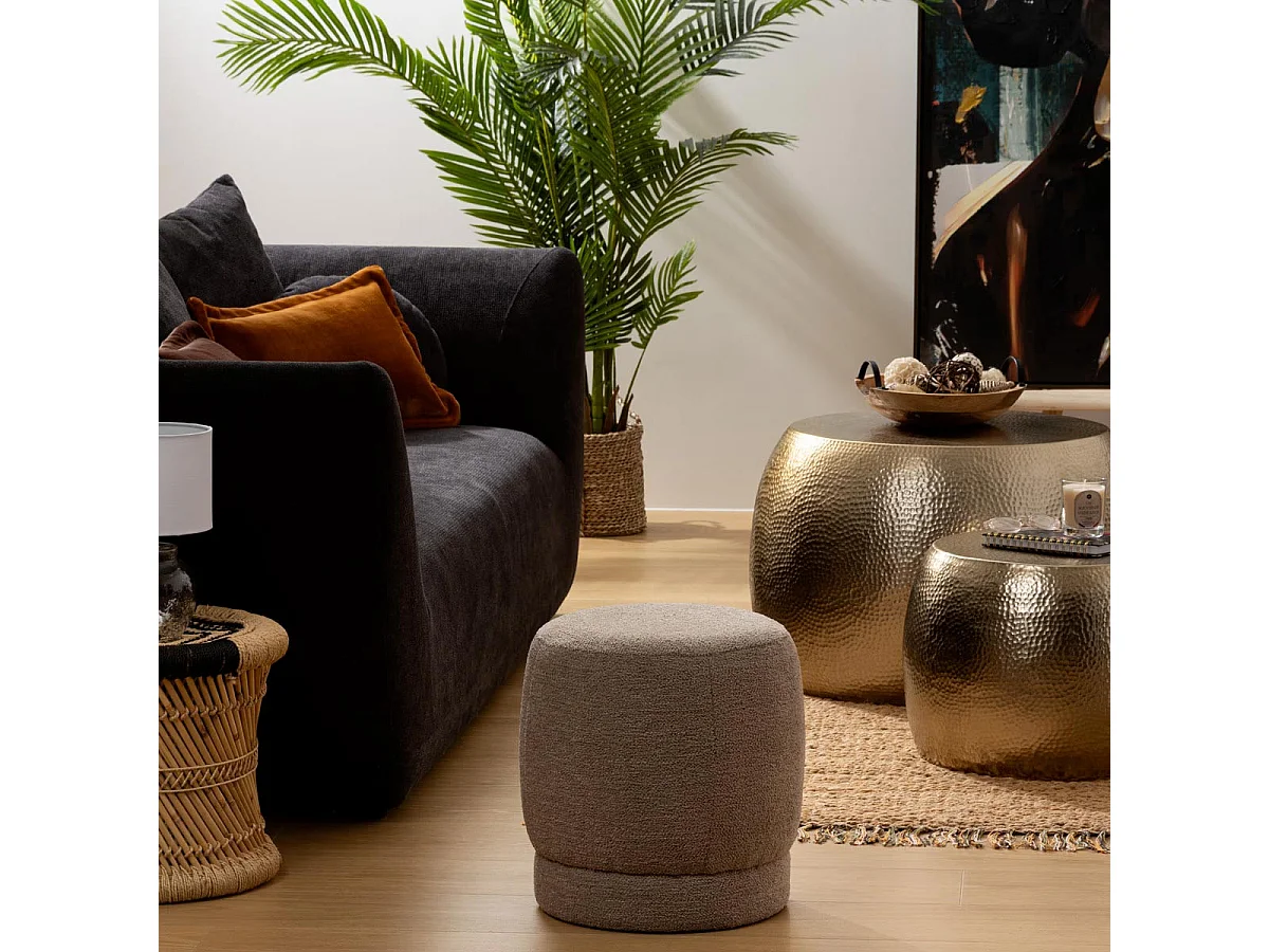 Pouf en tissu à bouclettes Taupe D 39 x H 40 cm