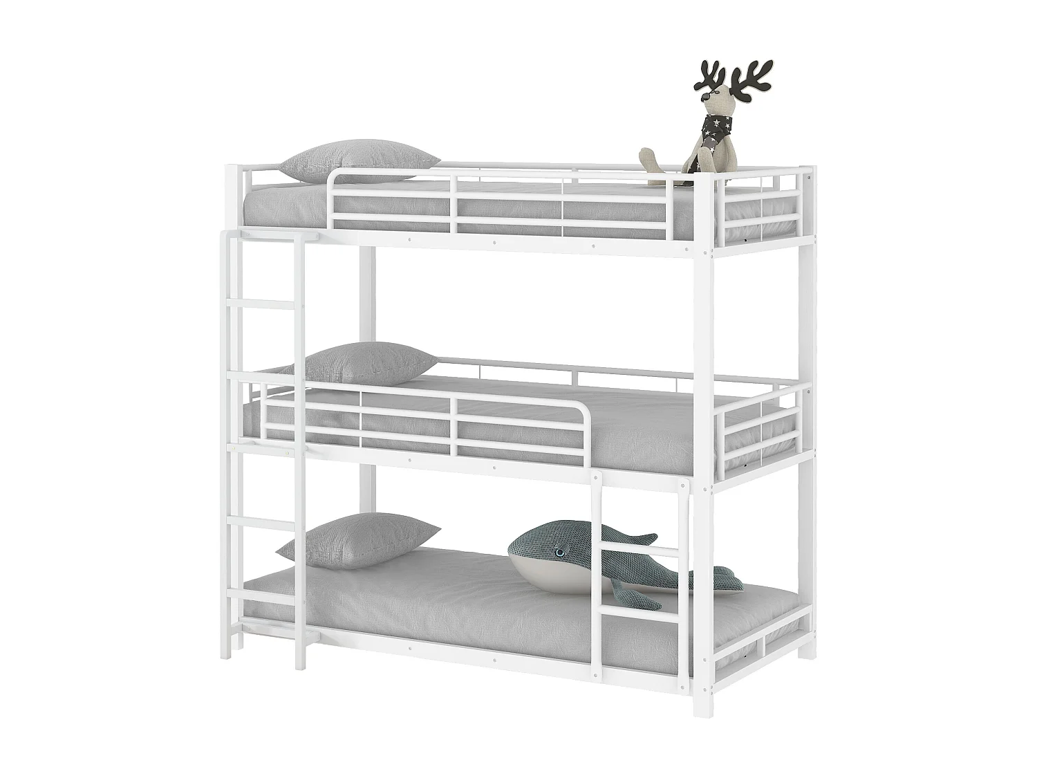 Driedubbel stapelbed - 3x90x200cm - ijzeren frame - Wit