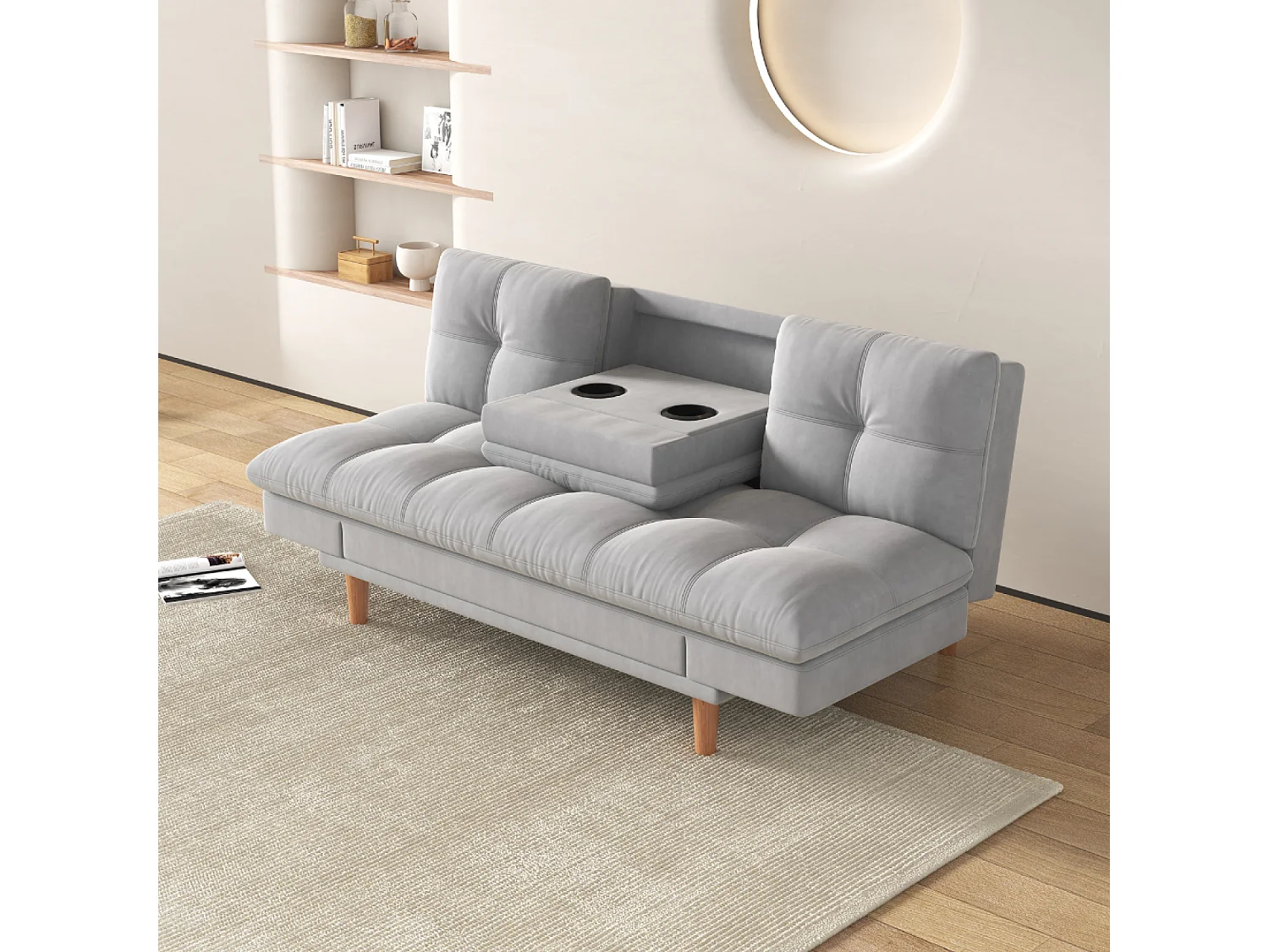 Sofá cama 3 plazas tela gris claro KALMAR