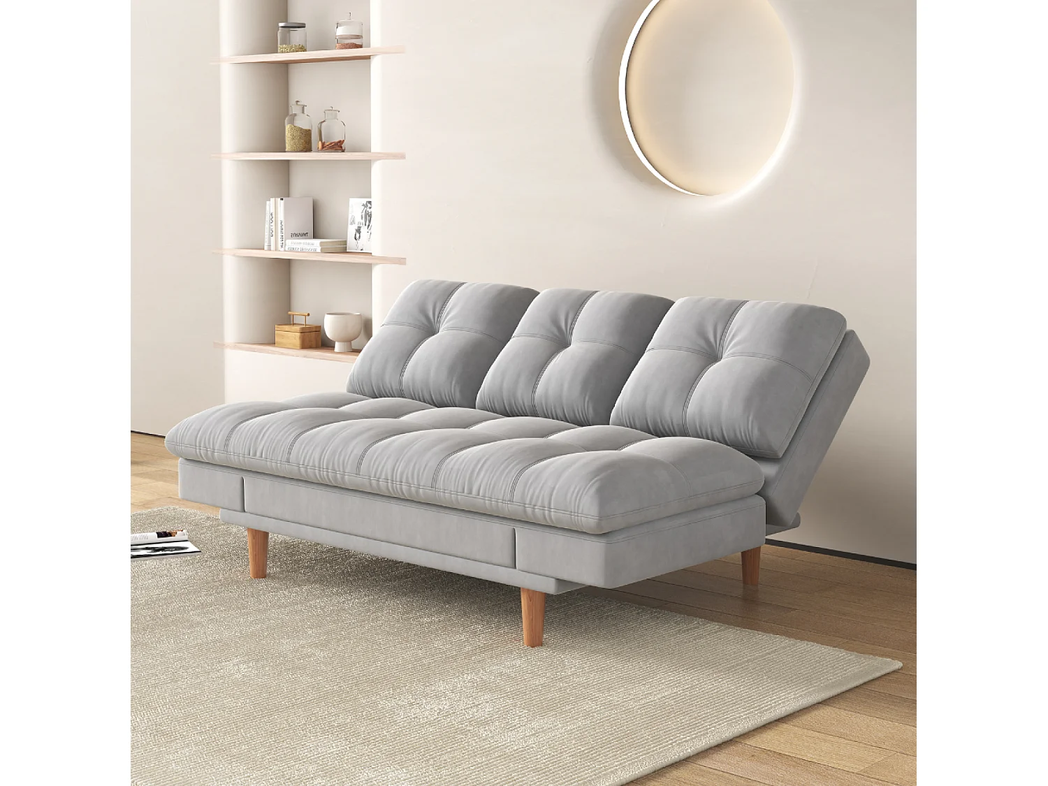 Sofá cama 3 plazas tela gris claro KALMAR