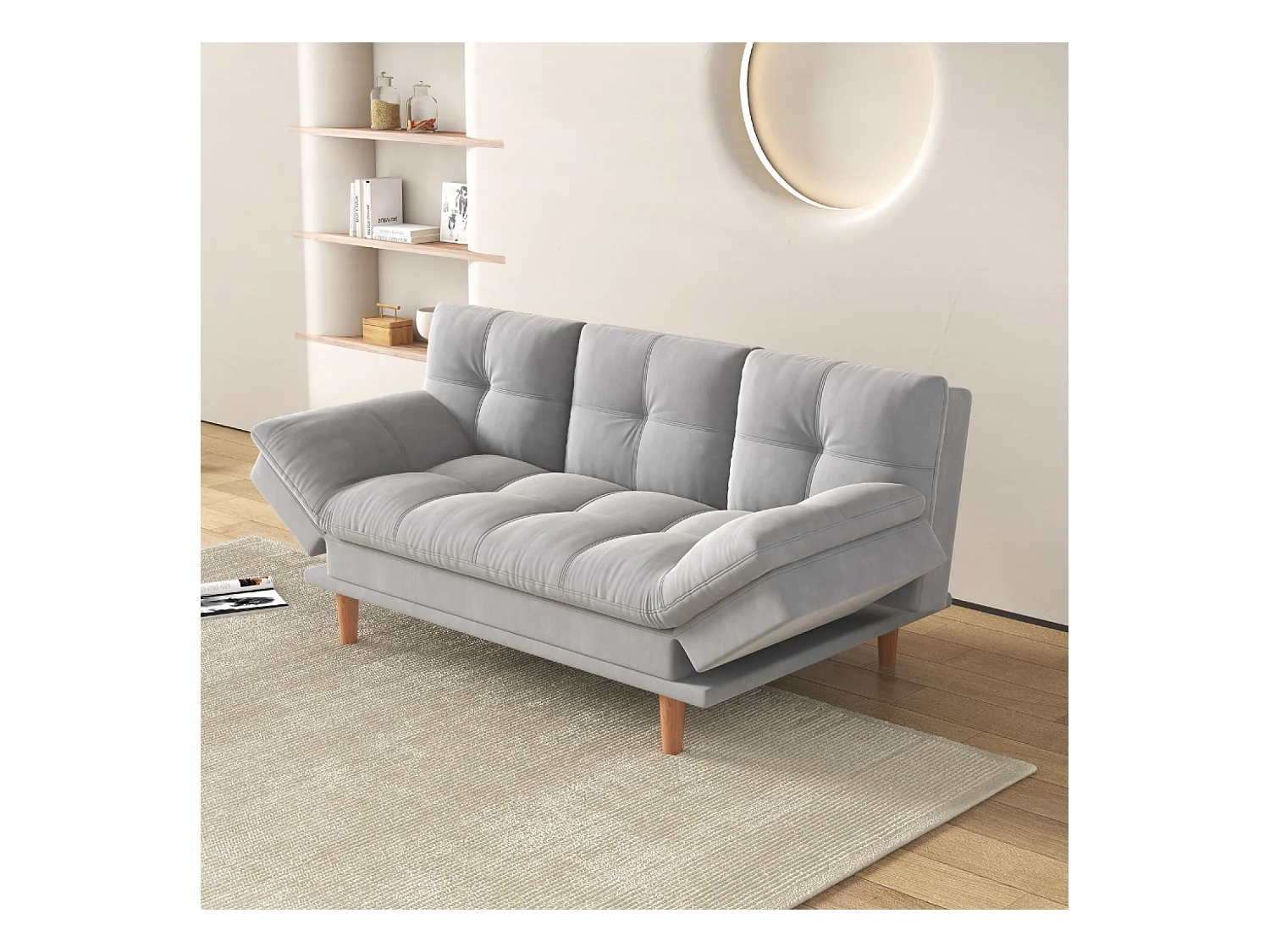 Canapé convertible et modulable 3 places en tissu gris clair KALMAR