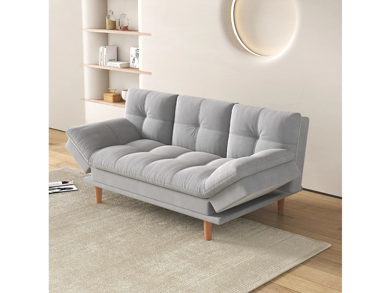 Sofá cama 3 plazas tela gris claro KALMAR