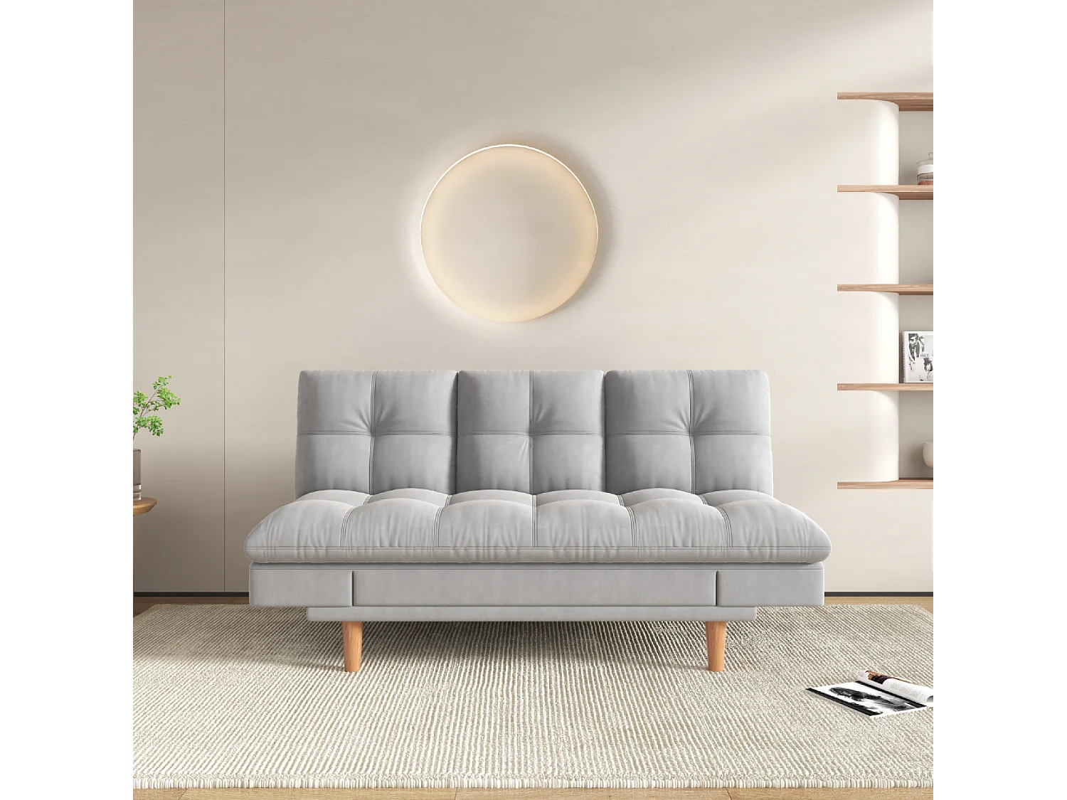 Canapé convertible et modulable 3 places en tissu gris clair KALMAR