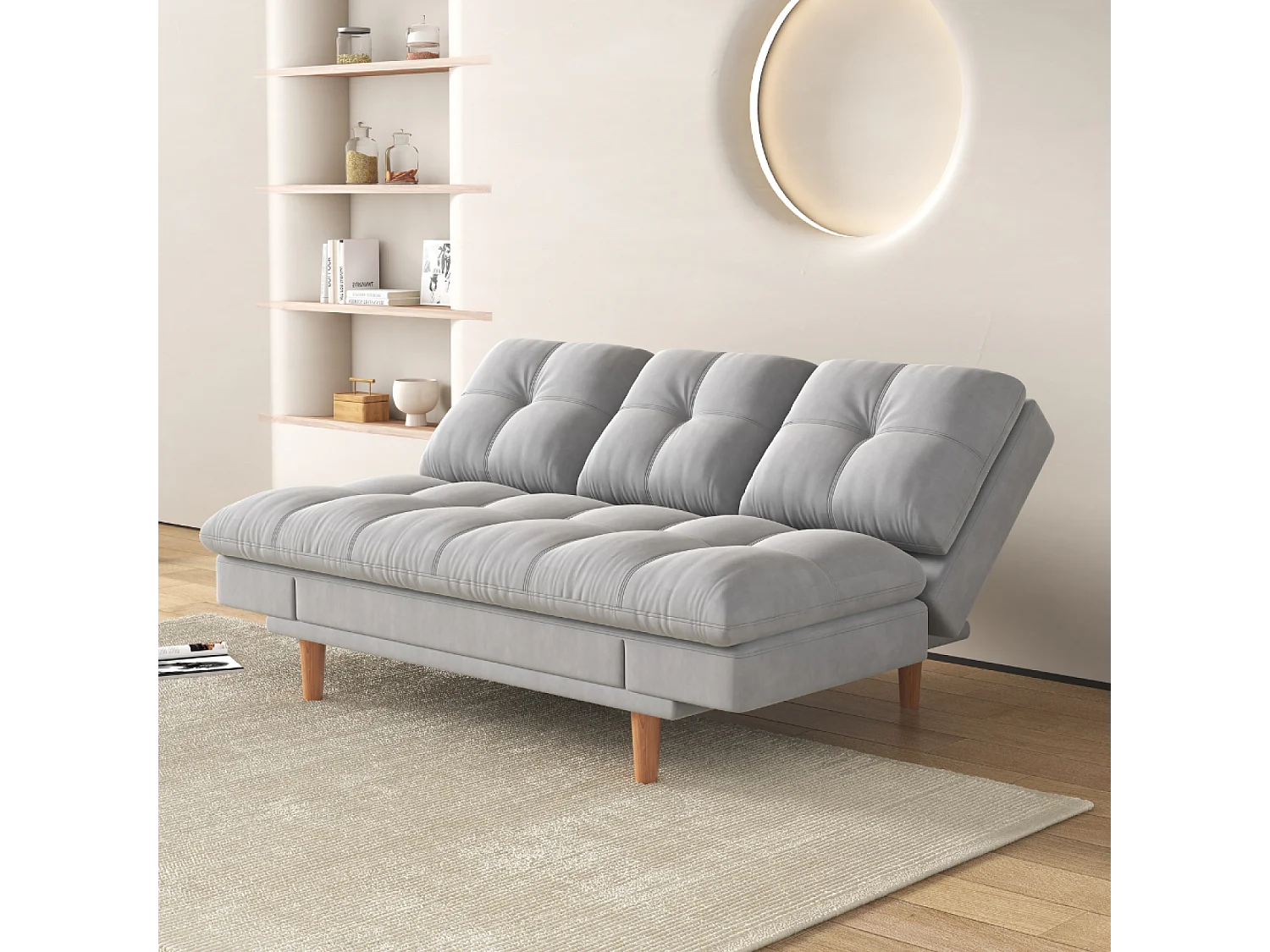 Canapé convertible et modulable 3 places en tissu gris clair KALMAR