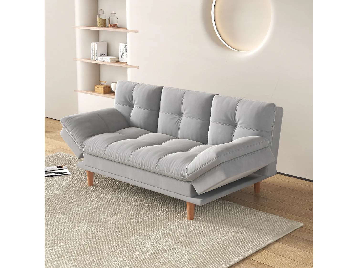 Canapé convertible et modulable 3 places en tissu gris clair KALMAR